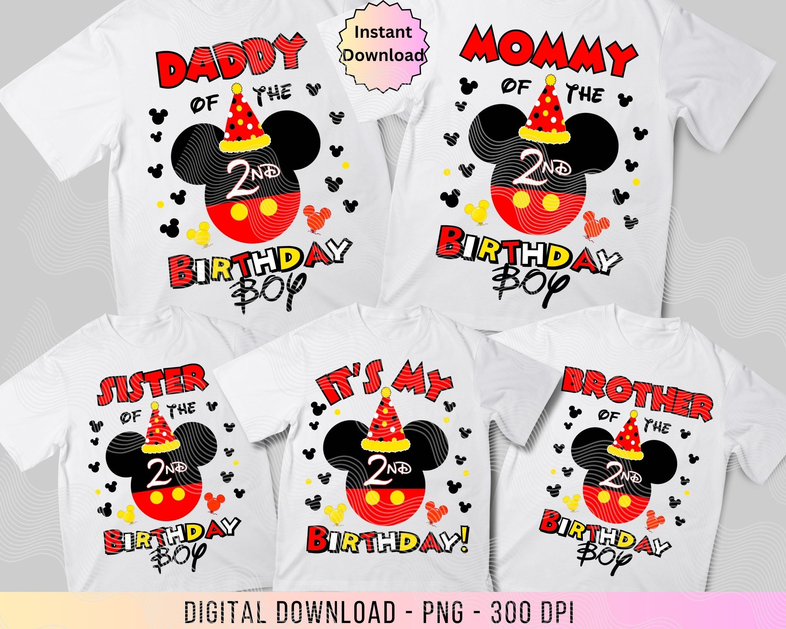 2nd Birthday Family Shirts Mickey PNG, Family Bundle Pack Iron On, Mickey 2nd Birthday png, Mickey Sublimation png for 2nd Birthday