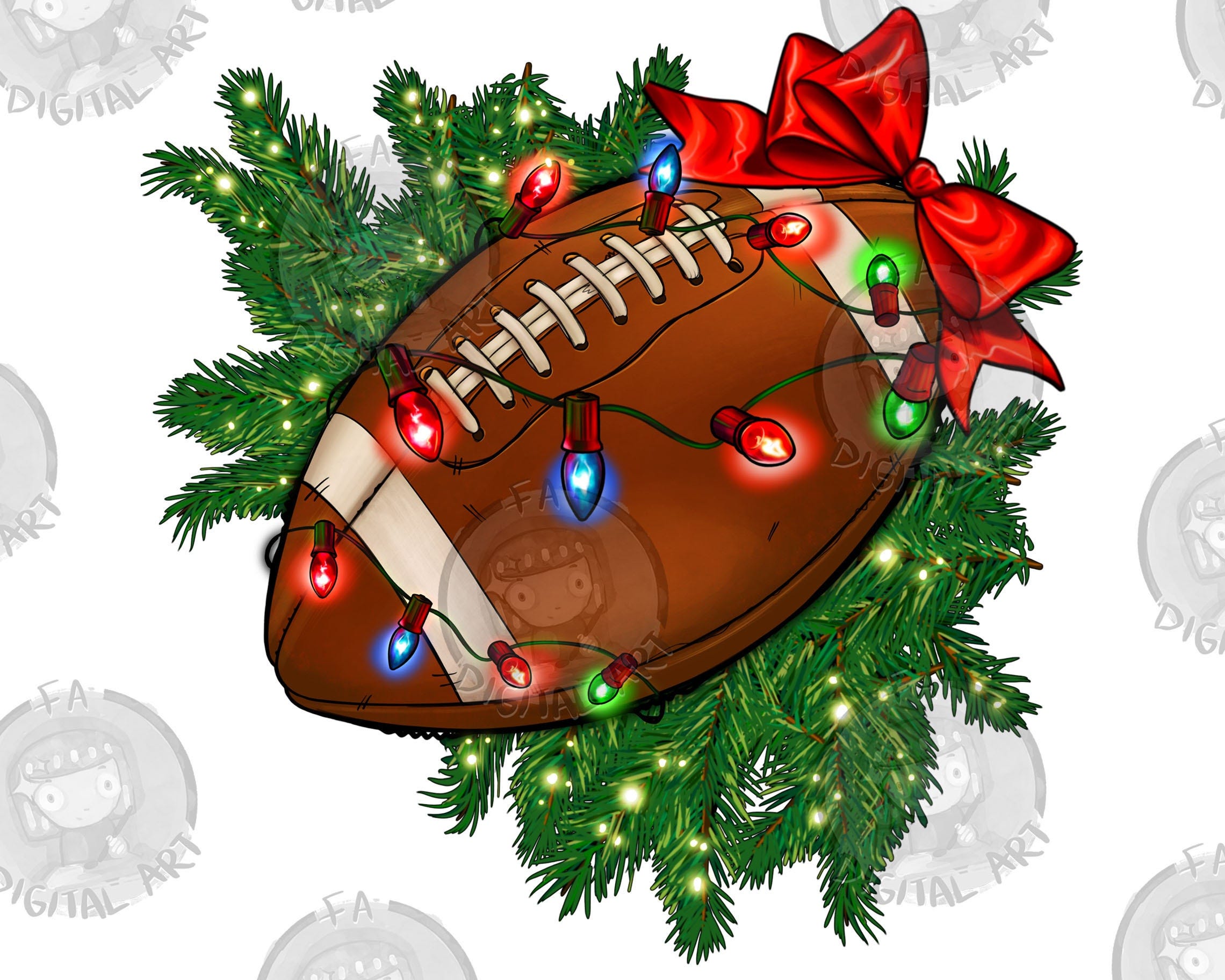 American Football Christmas With Lights And Ribbon Png Sublimation Design, Merry Christmas Png,Christmas Football Png,Christmas Png Download
