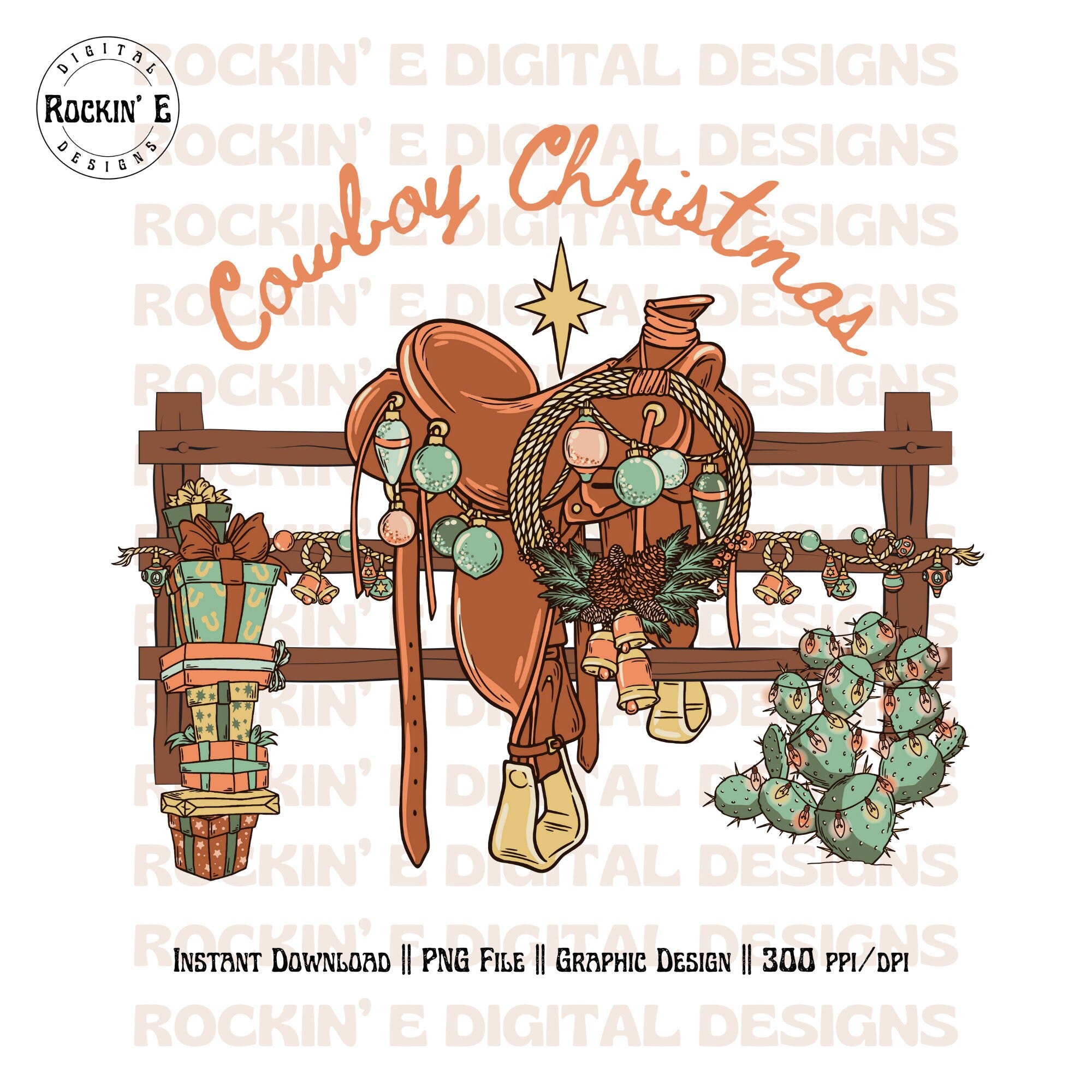 Cowboy Christmas | Western Digital Download, Western Christmas, Ranch Saddle, Christmas ornaments, Christmas Graphic, Sublimation png