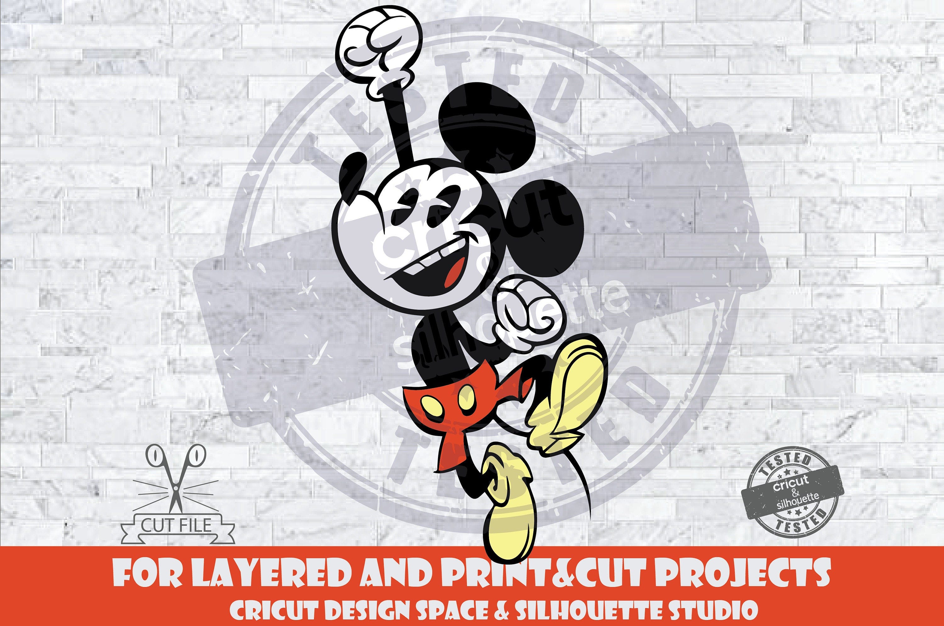 Mickey Mouse Jumping SVG Design Files For Cricut Silhouette Cut Files Layered And PrintAndCut A New Mickey Mouse Cartoon Shorts SVG