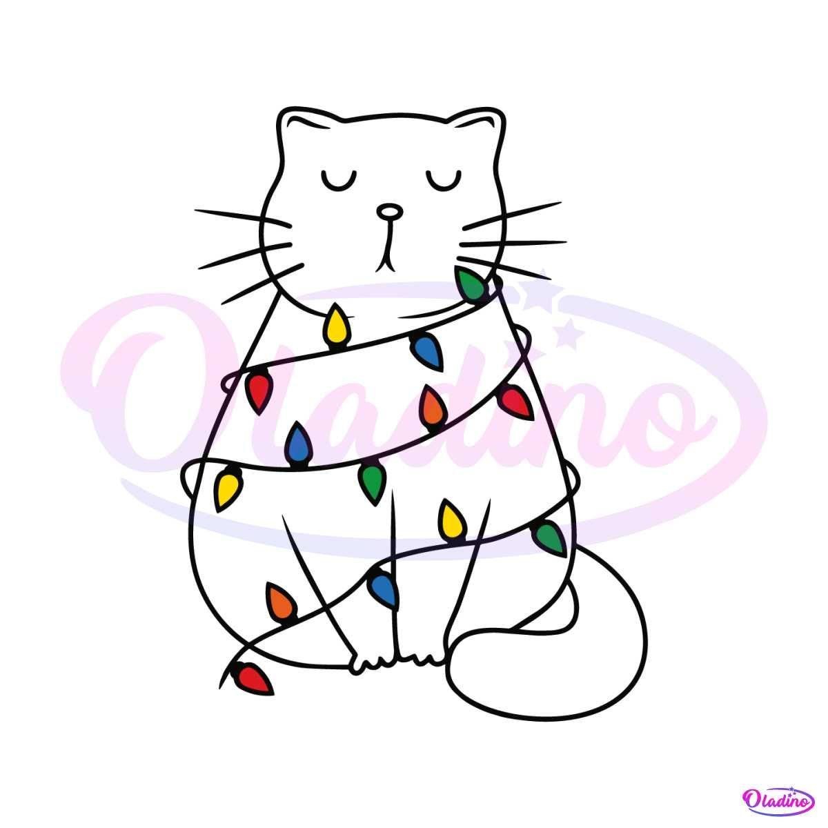 Cute Cat Christmas Lights SVG