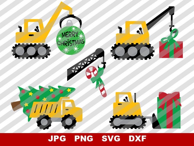 Christmas Construction Vehicles--Instant download digital files for kids t-shirts, cards, etc. -jpg, png, svg, and dxf for cut or print.