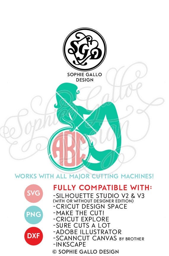 Mermaid Round Monogram SVG DXF PNG digital download files Silhouette Cricut vector clip art graphics Vinyl Cutting Machine Screen Printing