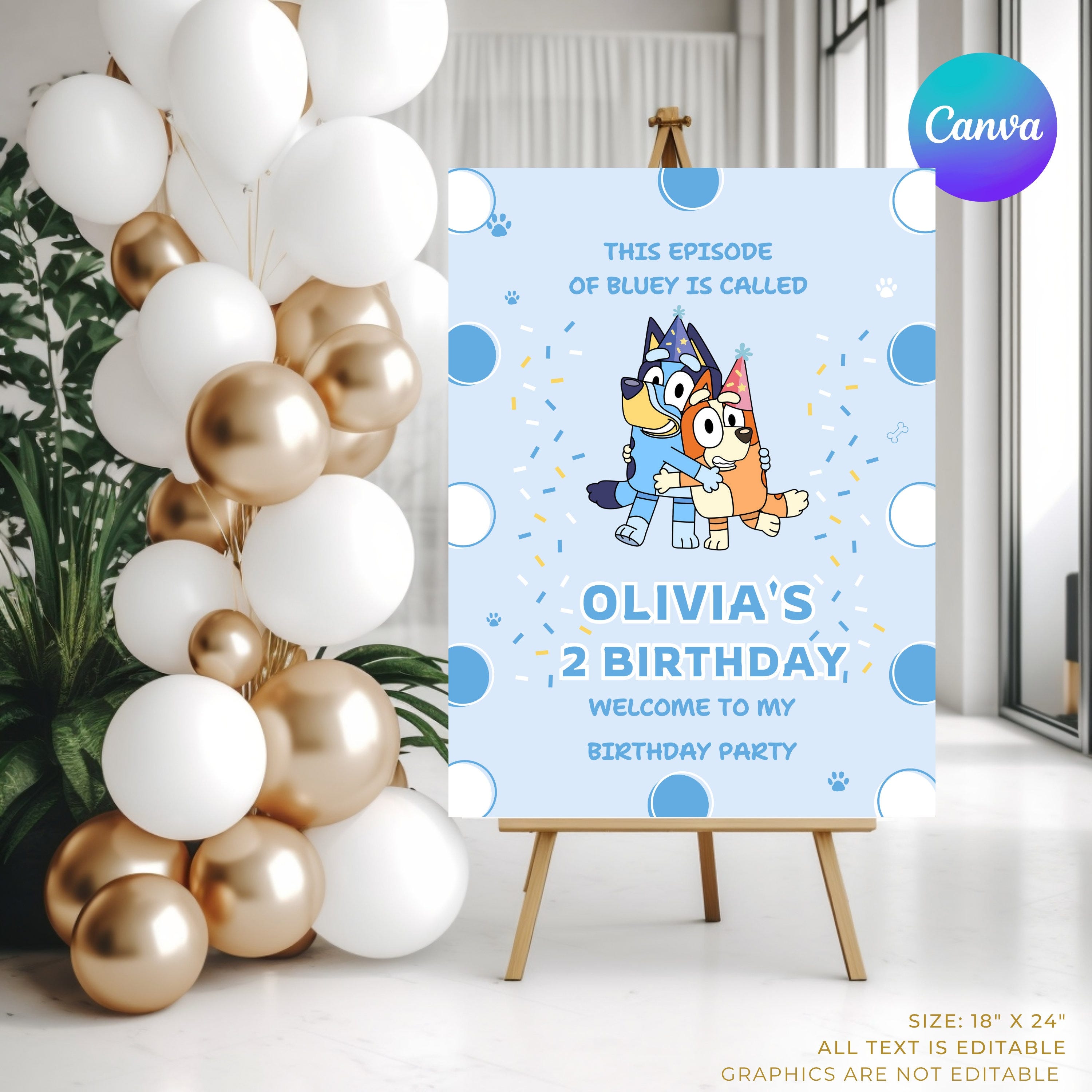 Bluey Birthday Welcome Sign, Birthday Invitation Template printable,Bluey Invite Editable in Canva ,Boys birthday, Digital DD04