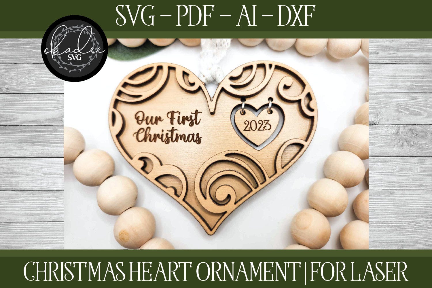 First Christmas Laser File, Laser Cut Ornament, Glowforge, Laser Christmas SVG, Heart Cut File, Laser Ornament, Glowforge Christmas