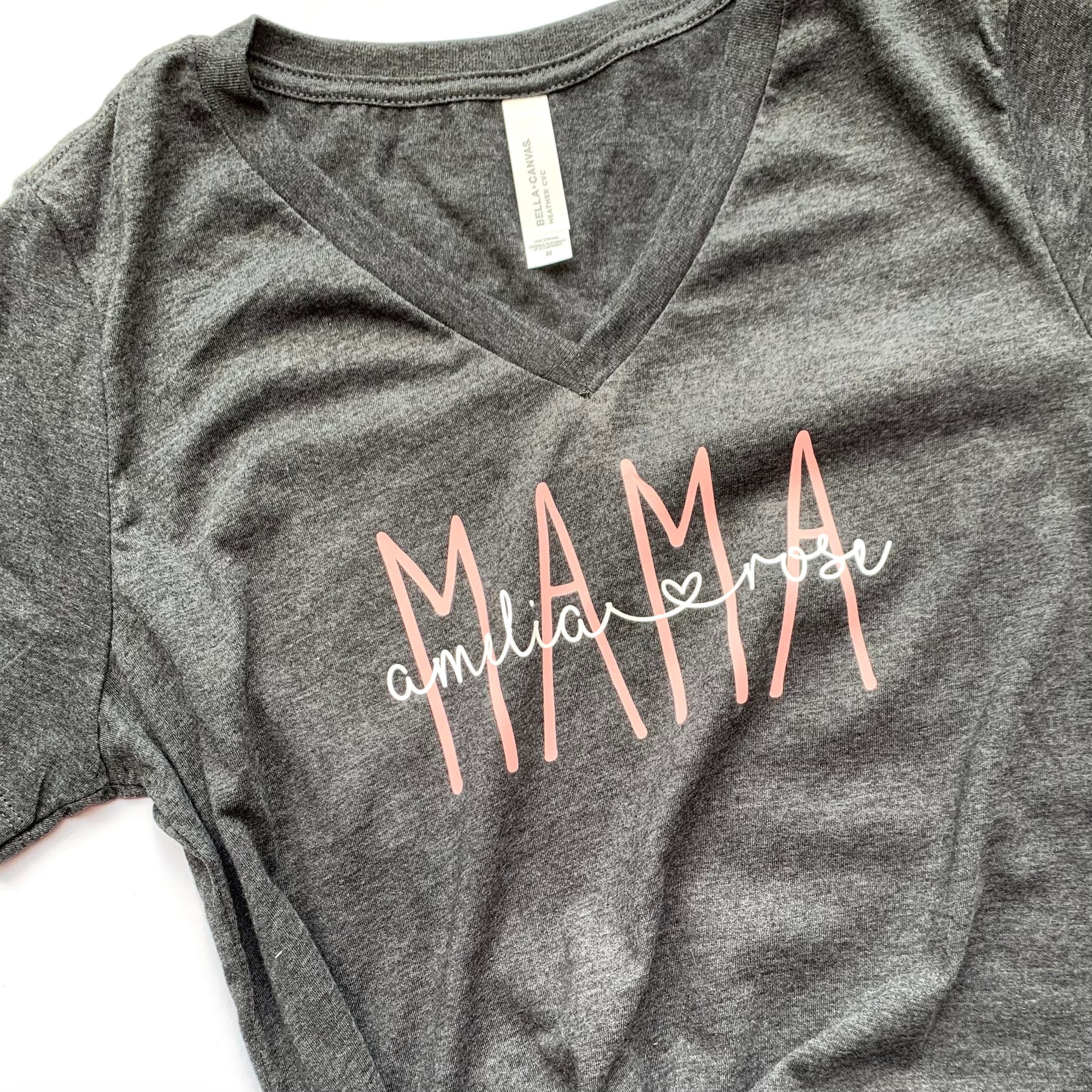 Mama Personalized V-Neck T-Shirt, Gift for New Mom, Custom Mother