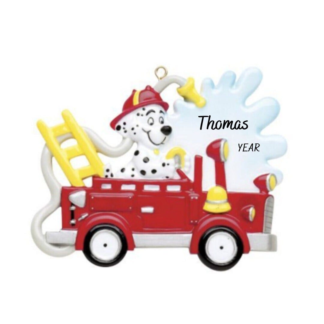 Dog in Firetruck Personalized Christmas Ornament - Paw Patrol Marshall Ornament - Fire Truck - Fireman Toy Truck 2024