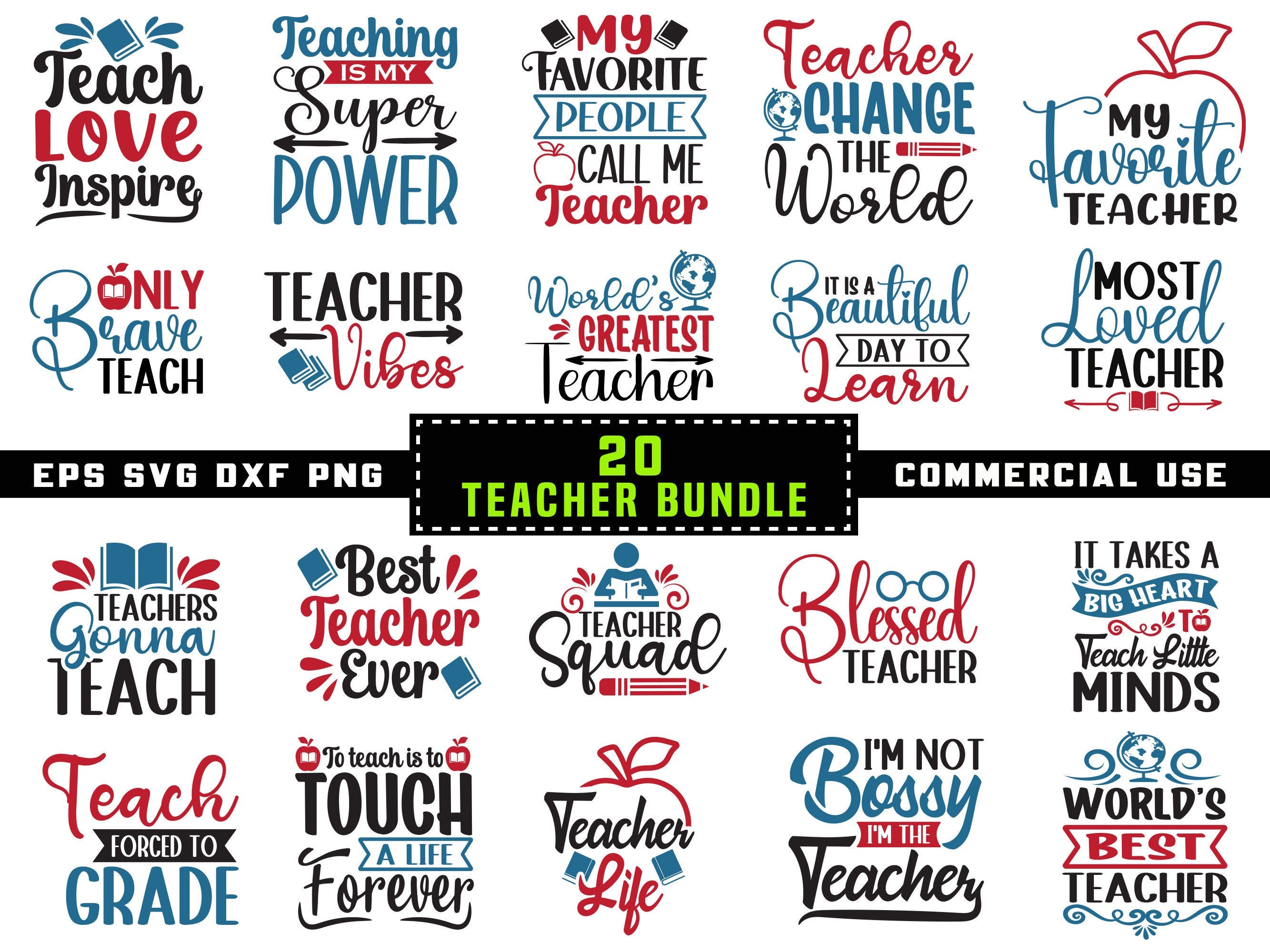 Teacher SVG Bundle, Teacher Life SVG, Teacher Cut Files for Cricut, Teacher PNG, Teacher Quotes Design