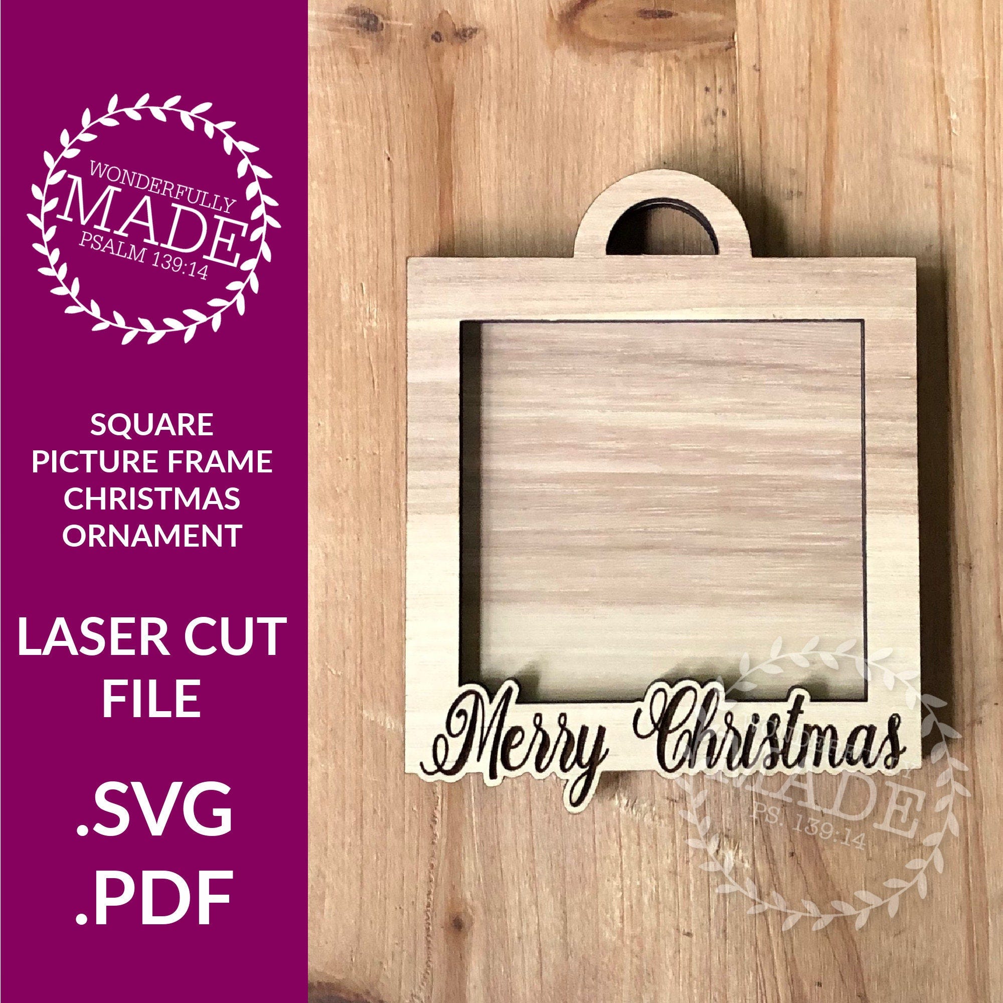 Picture Frame Christmas Ornament Square Laser Cut SVG PDF File