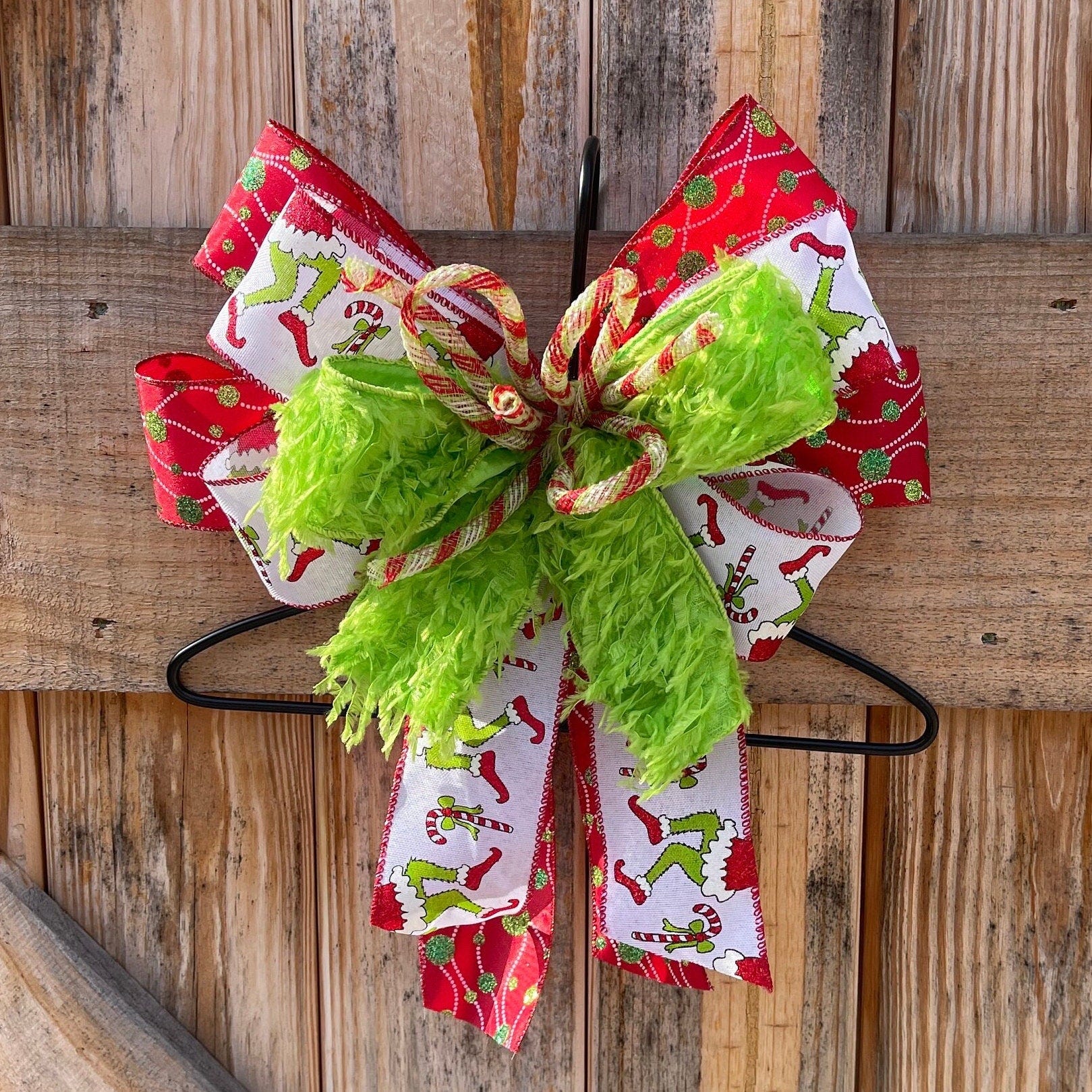 Christmas Bow Grinch Inspired Green Monster Feet Wreath Bow Christmas Tree Topper Furry Green Christmas Decoration Fun Christmas Bow