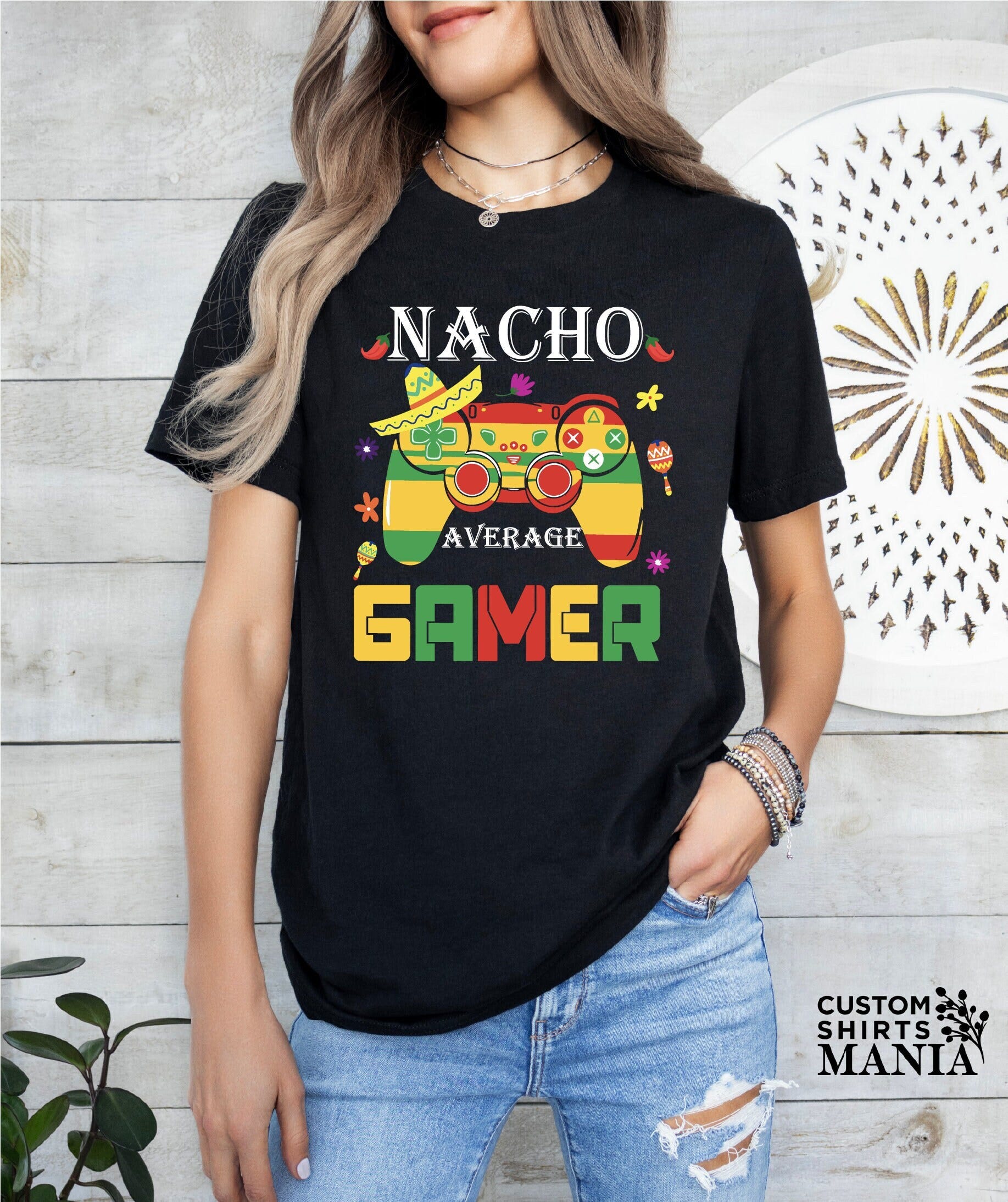 Nacho Average Gamer Shirt, Mexican Dad Shirt, Gamer Shirt,Mexican Gamer Shirt,Funny Kids Shirt,Game Controller Sombrero Shirt,Game Lover Tee