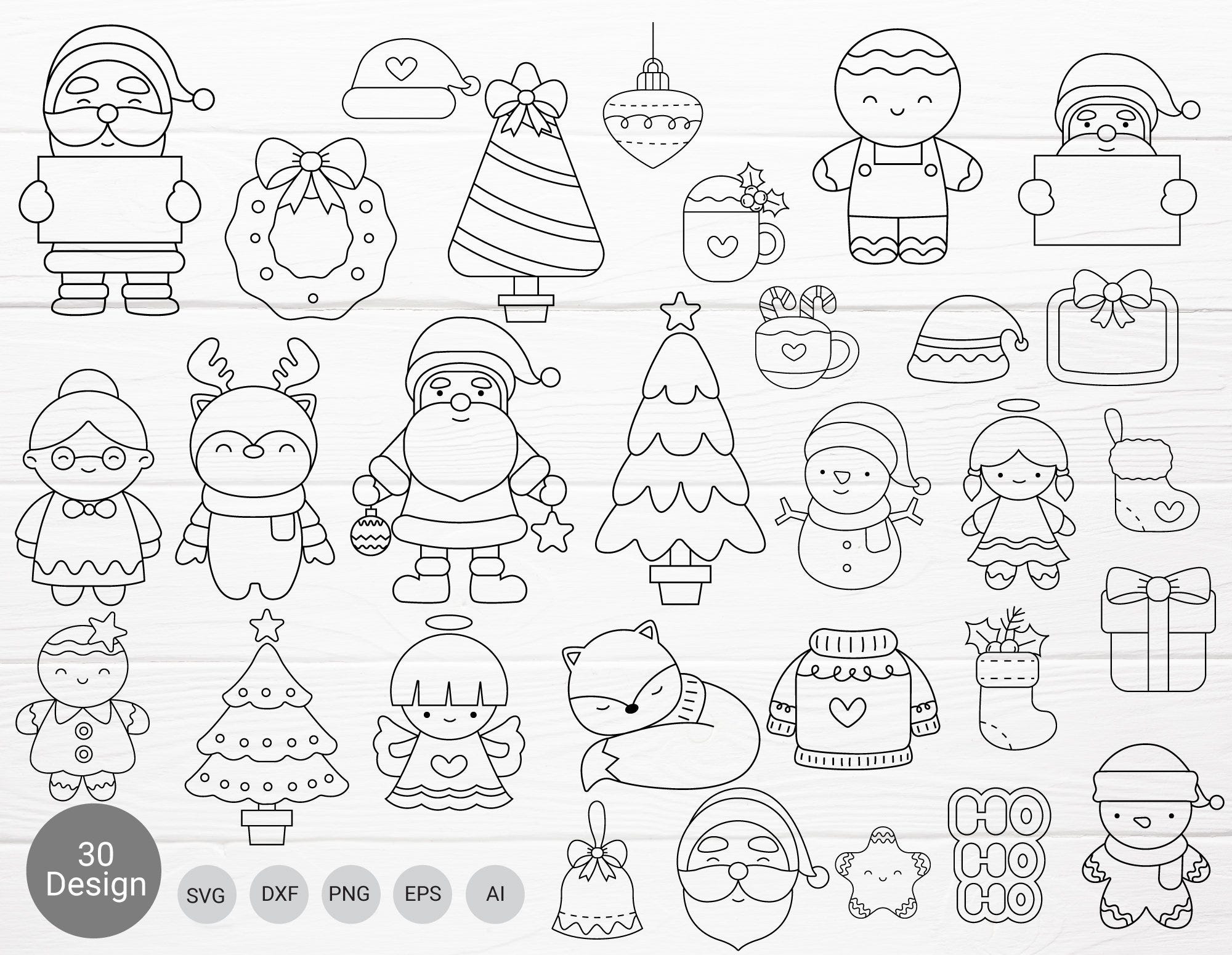 30 Christmas Bundle SVG For Cut File,Animal, Christmas Tree,ornaments Doodle,hand drawn,Cartoon, svg,dxf,png,eps, cricut Silhouette,Cameo
