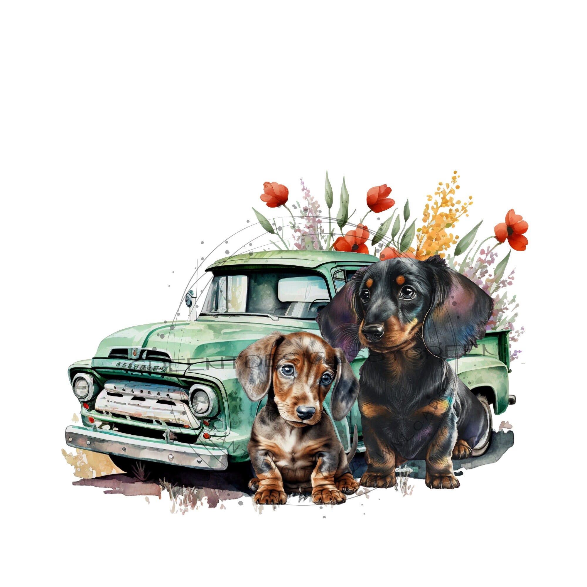 Puppy Dog PNG file, cute dog sublimation, vintage truck and wildflower PNG, Puppy clipart for sublimation, cat and dog PNG.
