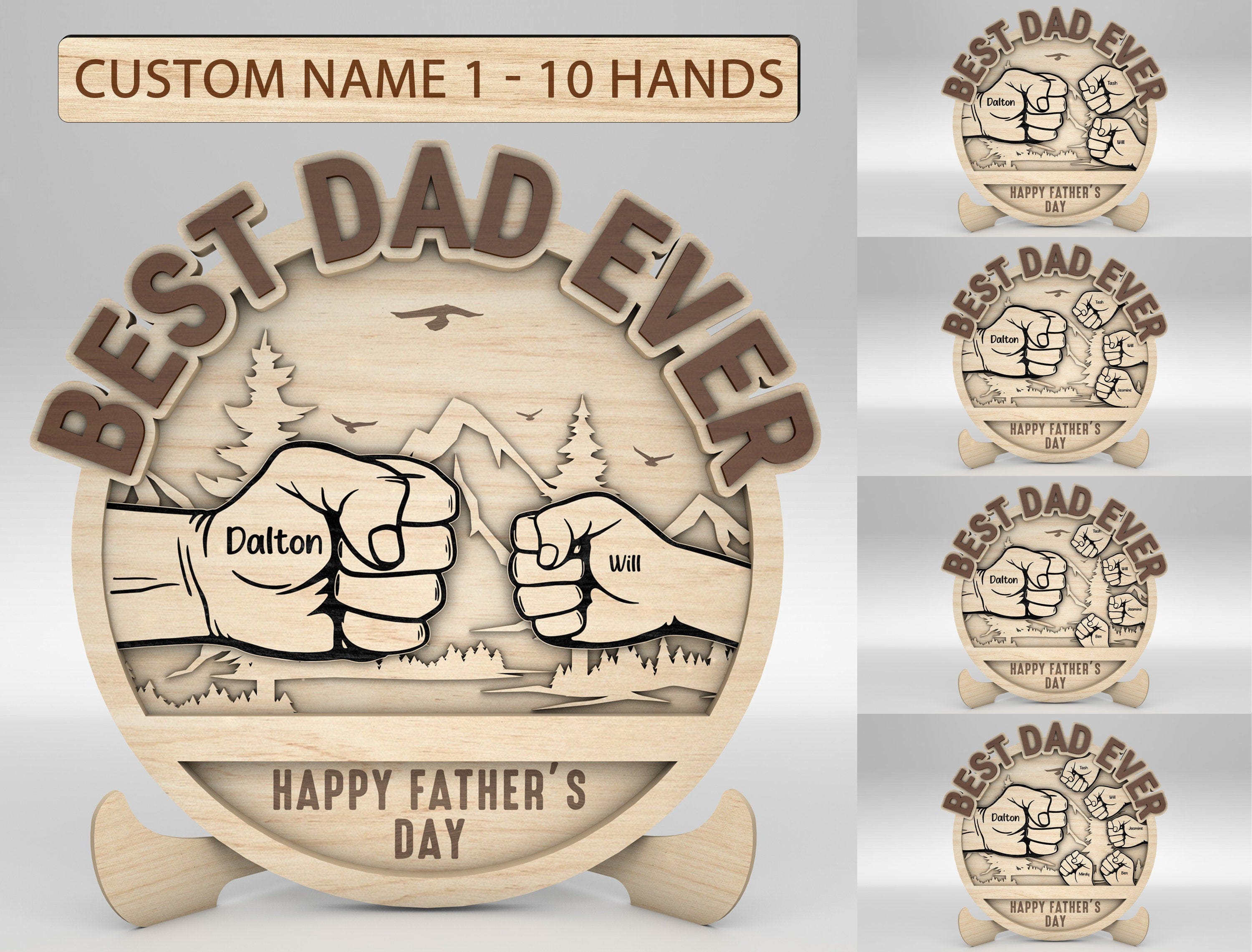 Personalized Dad And Kid Hands Fist Bump Mountain Sign SVG, Best Dad Ever svg, Gift for Dad, Fathers Day Gifts svg, Glowforge svg files