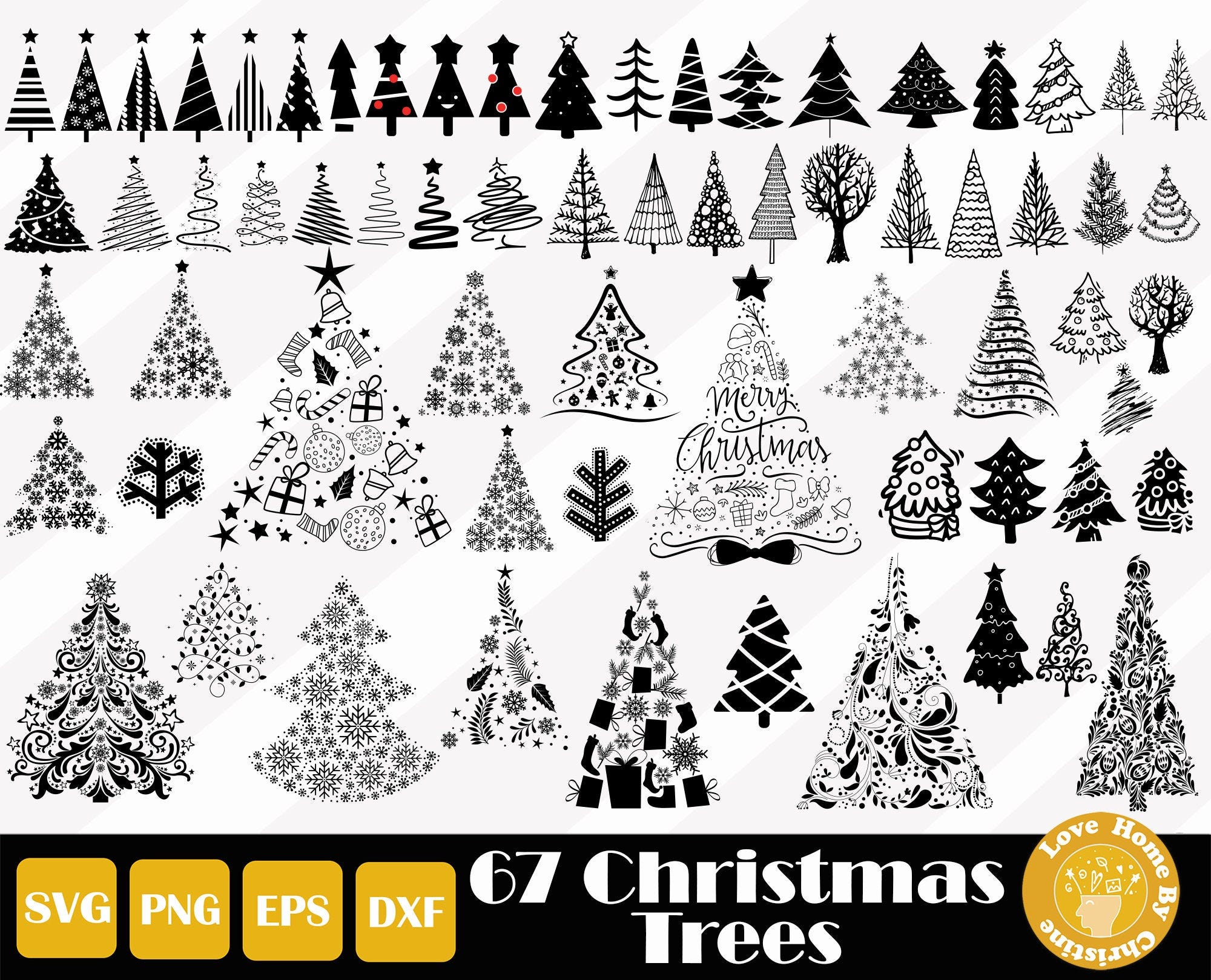 67 Christmas Tree Svg, Christmas Bundle, Christmas PNG SVG EPS Cut Files for Cricut Silhouette Files, Easy Cut, Instant Download