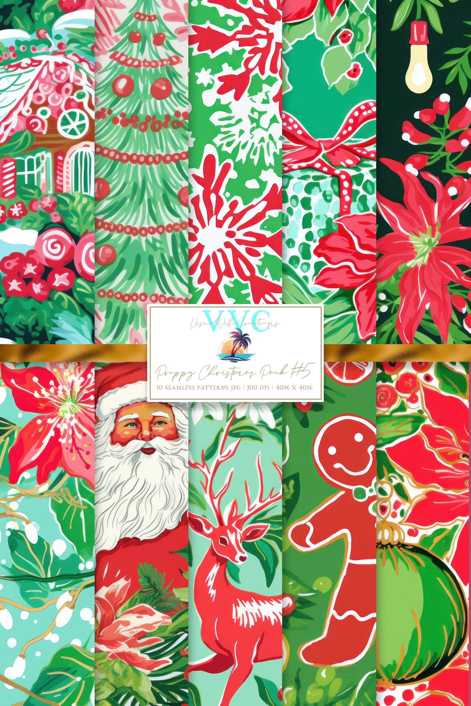Preppy Christmas Pack #5 Digital Paper, 10 Seamless Patterns for Scrapbook Paper - Instant Download, winter, snow, holiday