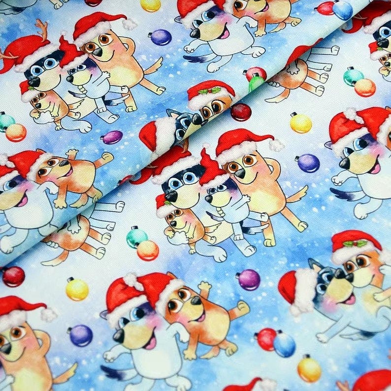 Bluey Fabric Blue Dog Family Fabric Christmas Fabric Cotton Cartoon Fabric Animation Fabric By the Half Yard