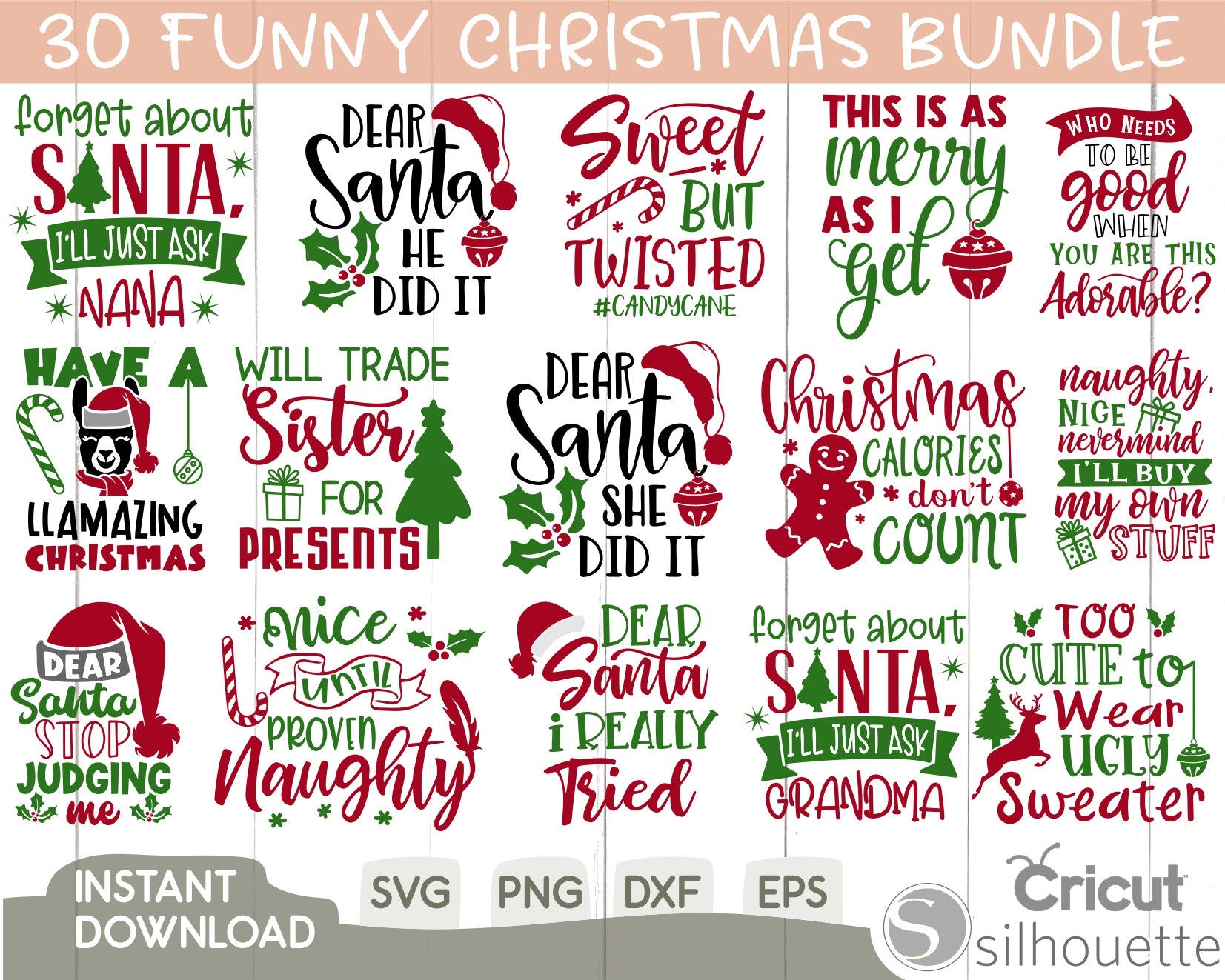 Funny Christmas Svg Bundle, Christmas Svg, Christmas Quotes Svg, Funny Quotes Svg, Santa Svg, Snowflake Svg, Decoration, Svg, Png, Dxf