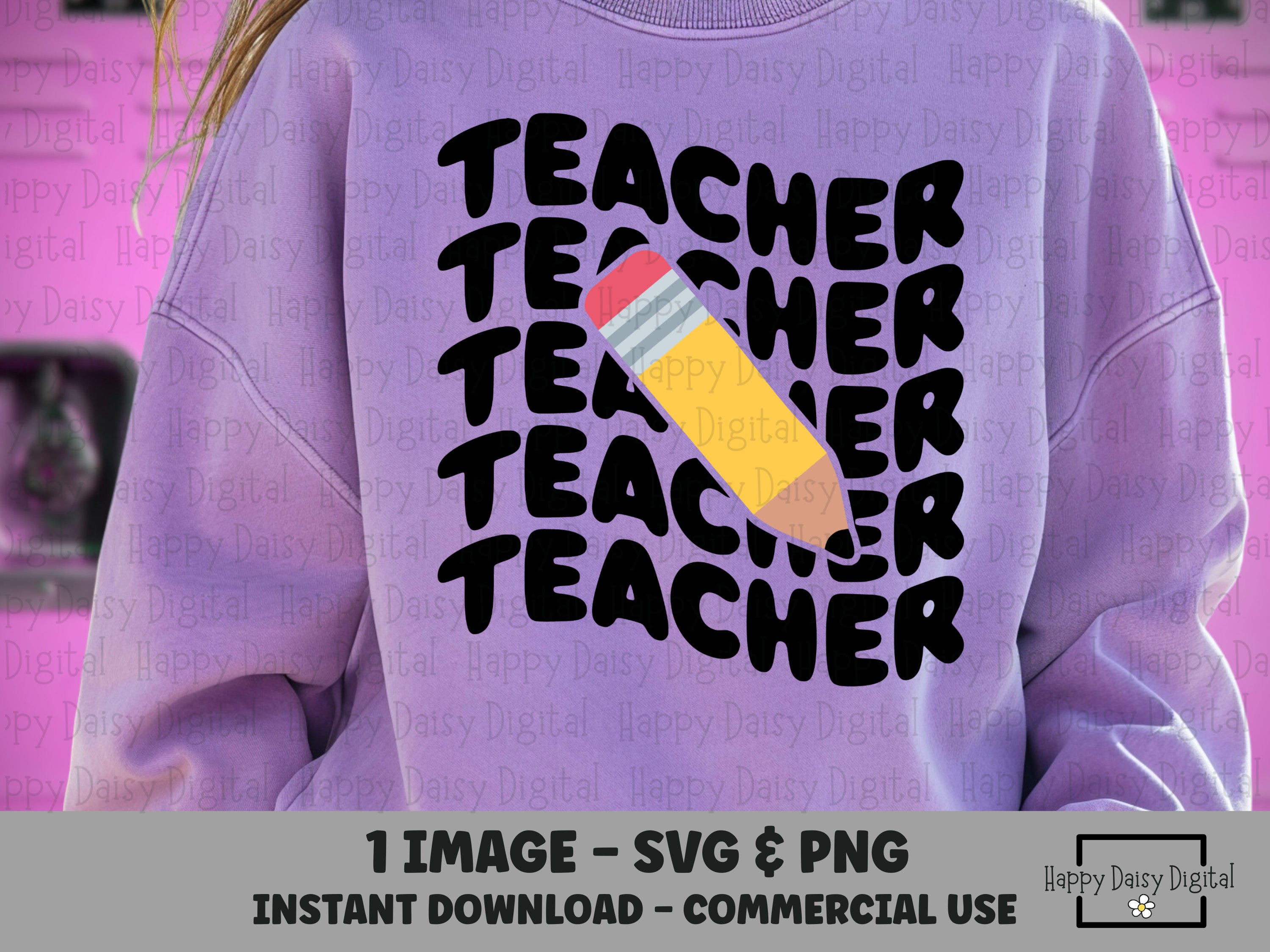 Teacher SVG Pencil SVG Teacher PNG, Teacher png, Teacher Wavy Text svg, Teacher Clipart Teacher Vector, Teacher svg for Cricut,