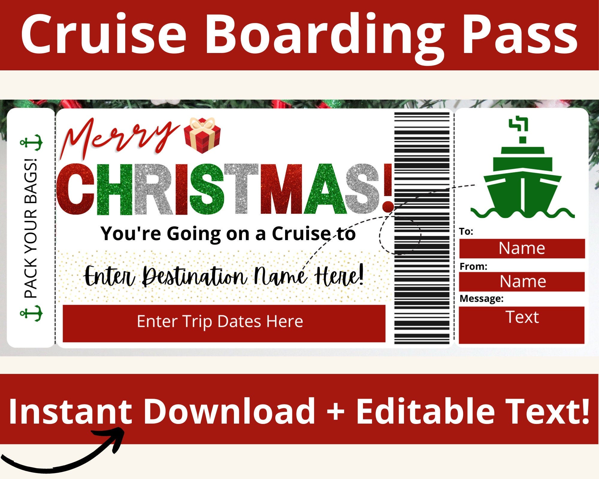 Christmas Cruise Boarding Pass. Cruise Boarding Pass Template. Cruise Ticket. Surprise Cruise. Printable Ticket. Printable Boarding Pass.