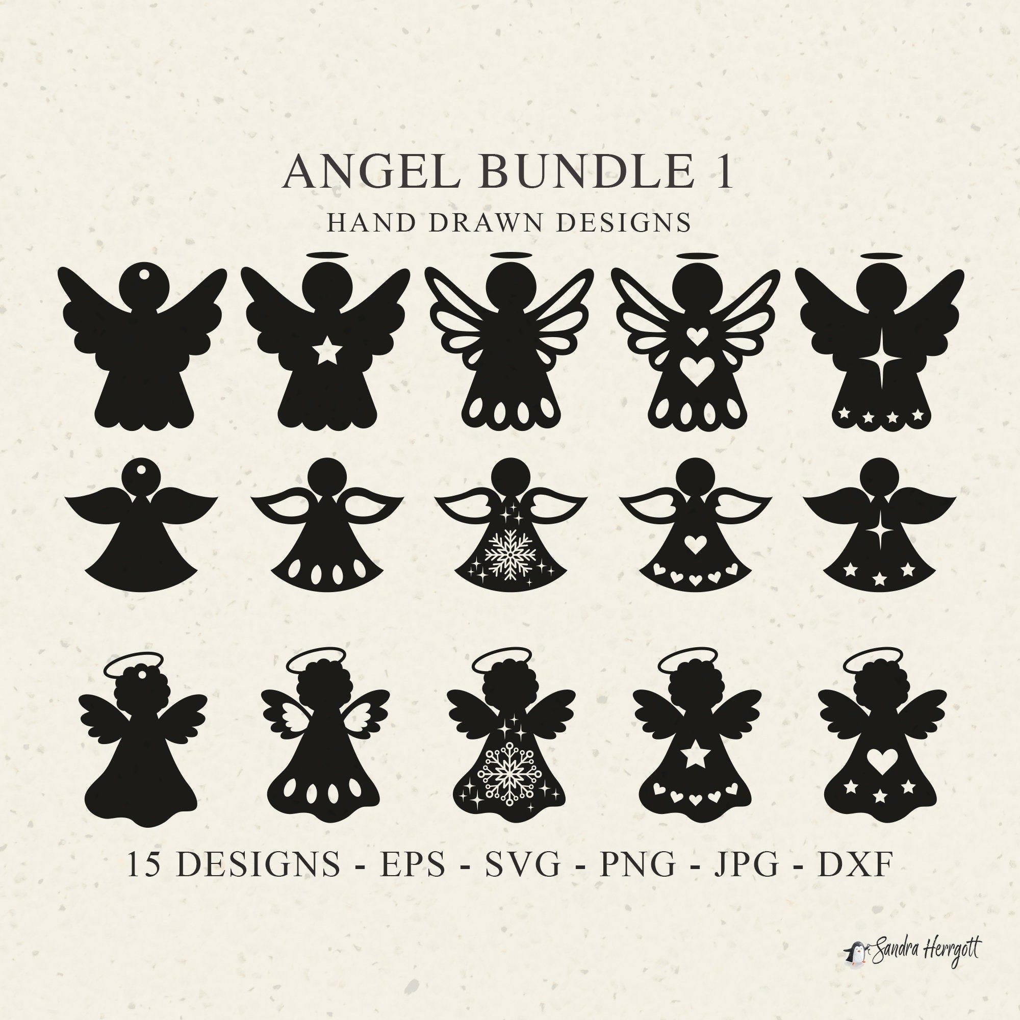 Angel Plotter Files SVG DXF PNG Leaves Star Heart Cricut Brother Canvas Silhouette Download Plotting Bundle Plotter File Cute Angels Tags