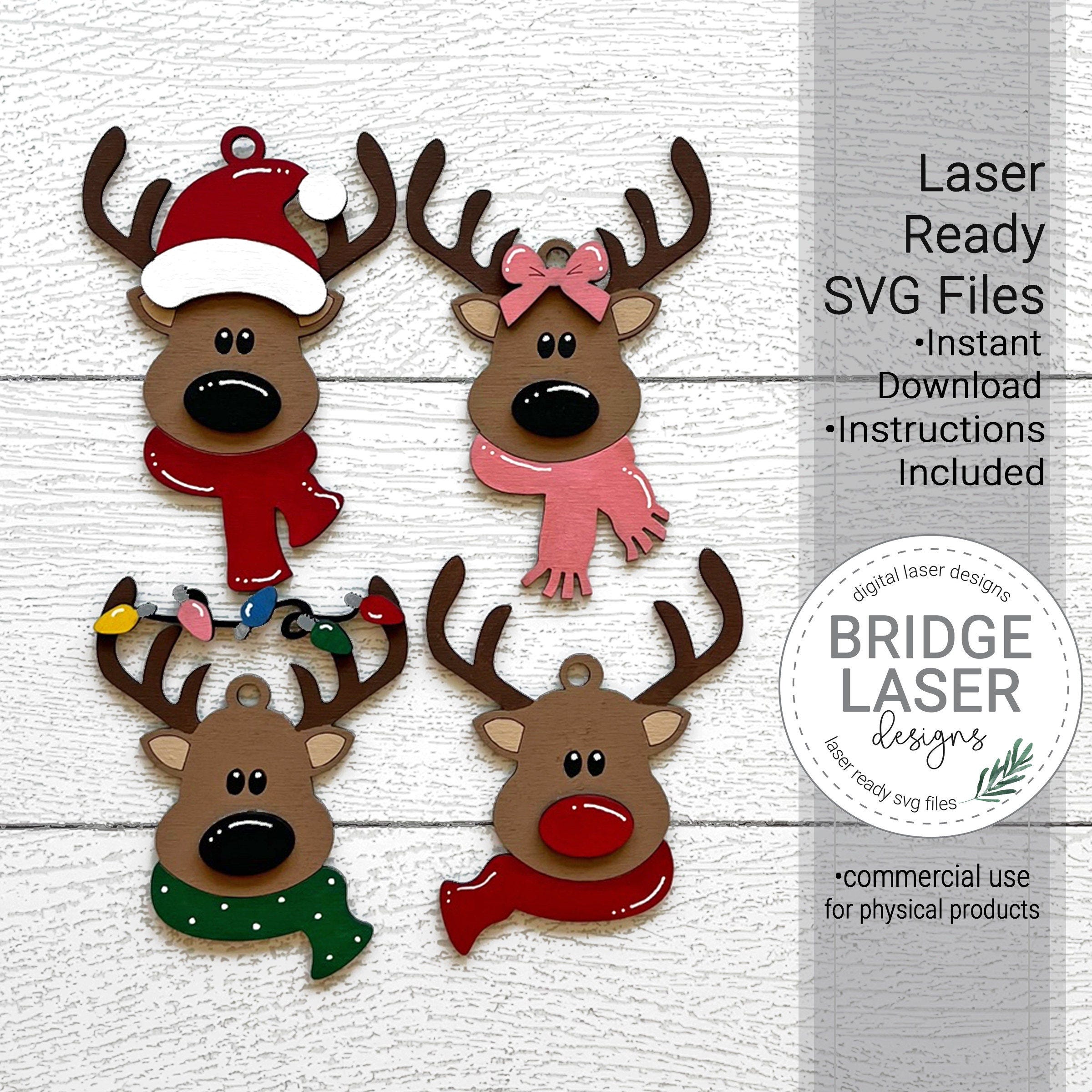 Reindeer Ornament Laser File, Christmas Ornament SVG, Reindeer Laser SVG, Christmas Laser Files, Christmas Laser SVG, Laser Ornaments Files