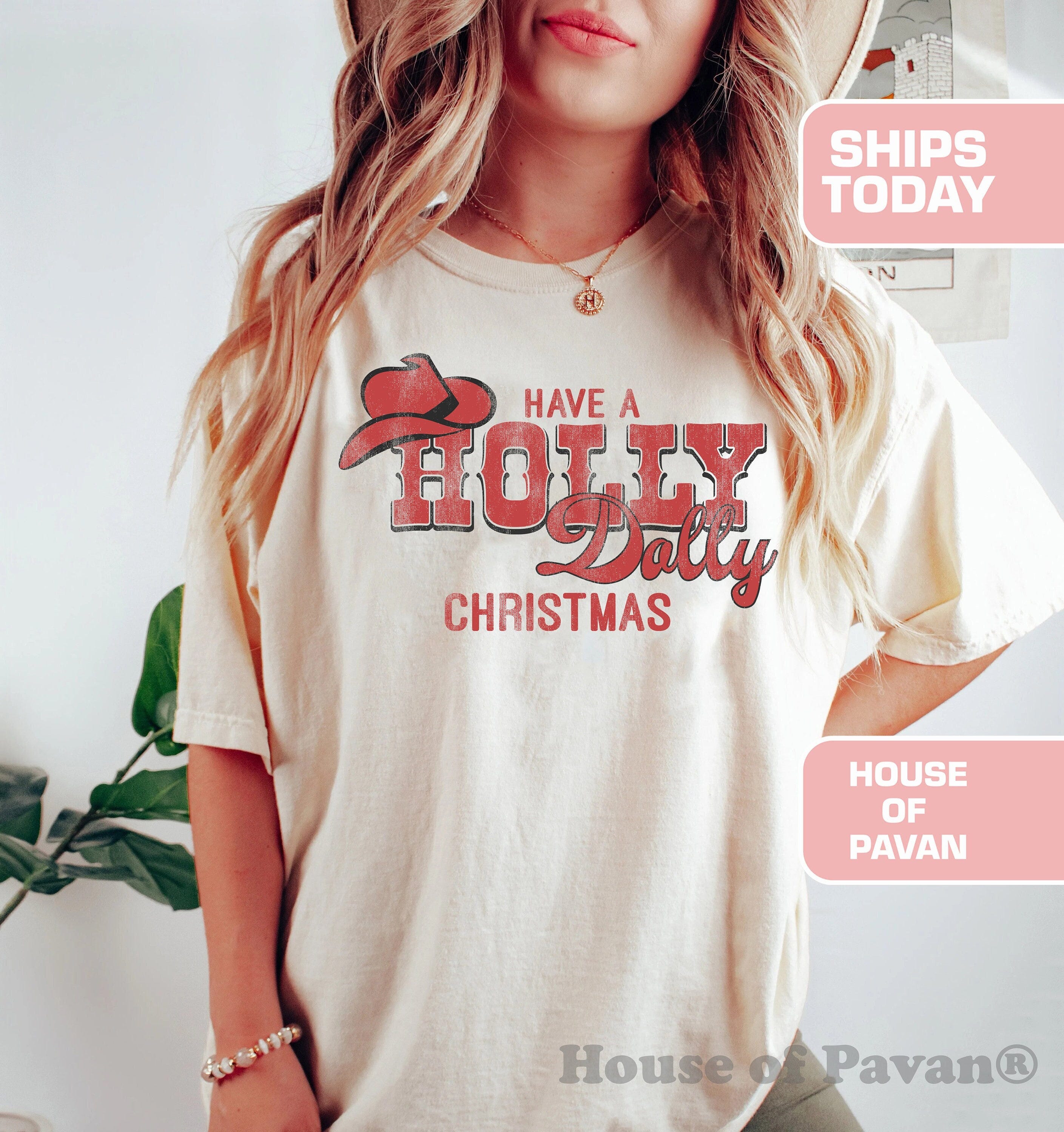 Holly Dolly Christmas Shirt, Funny Shirt, Cowboy Retro Tee Shirt, Comfort Colors®, Garment Dyed, Boho, Vintage, Western Graphic Shirt, Boho