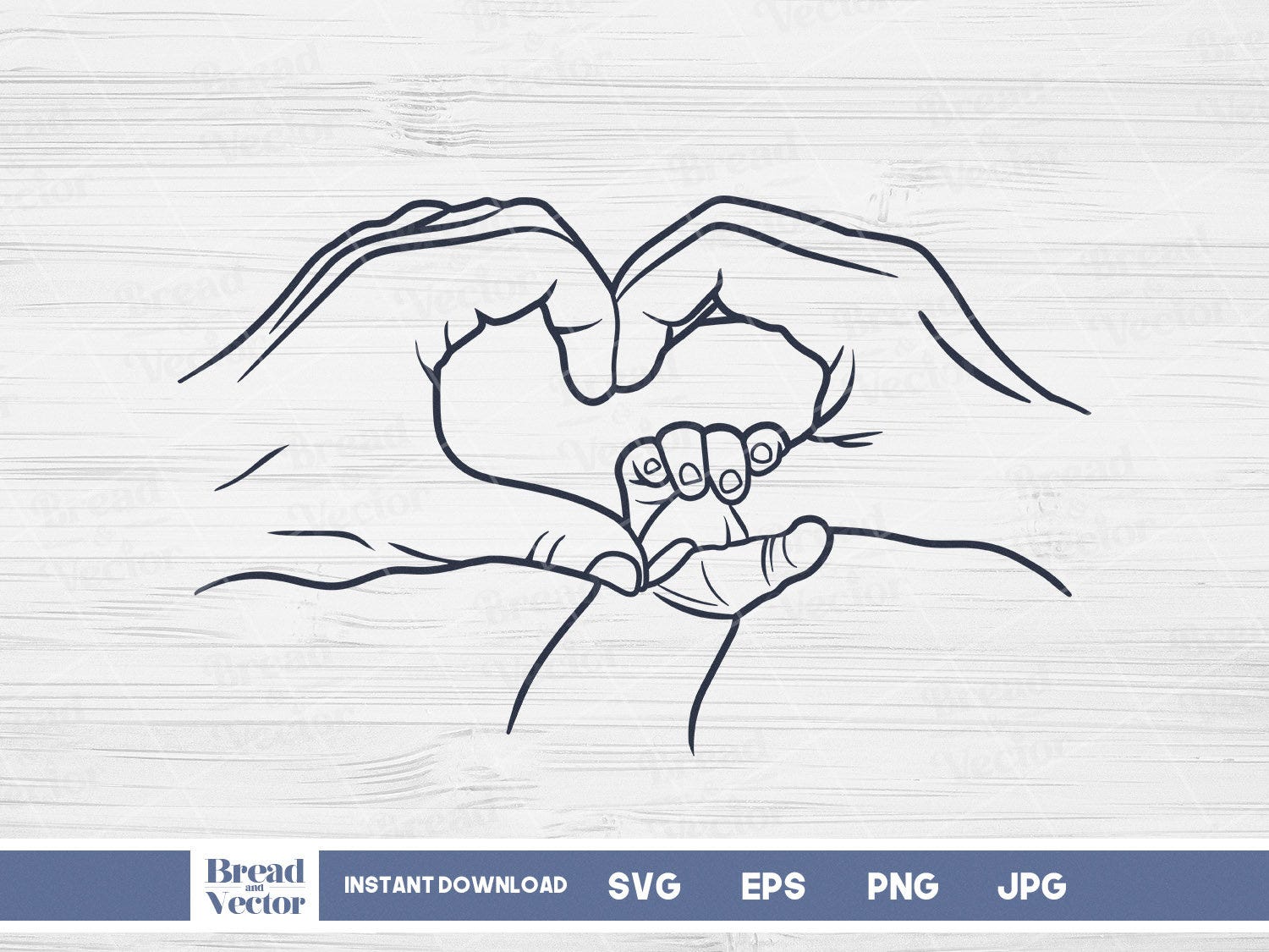 Family Hands Heart Svg | Family Hands Heart Line Art Svg | Mom Dad Kid Hands Line Art Svg | Father Mother Child Hands Svg