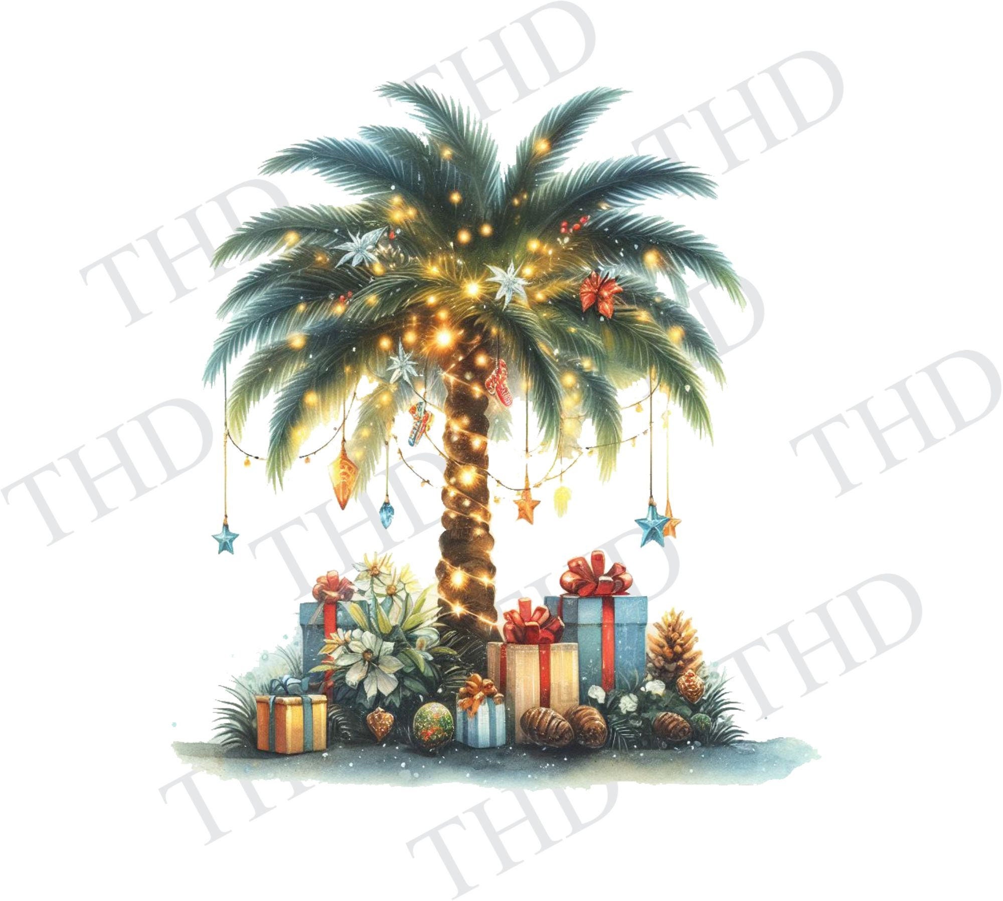 Palm Christmas Tree With Gifts/ Happy Holidays PNG, Clipart for Sublimation/Heat Press
