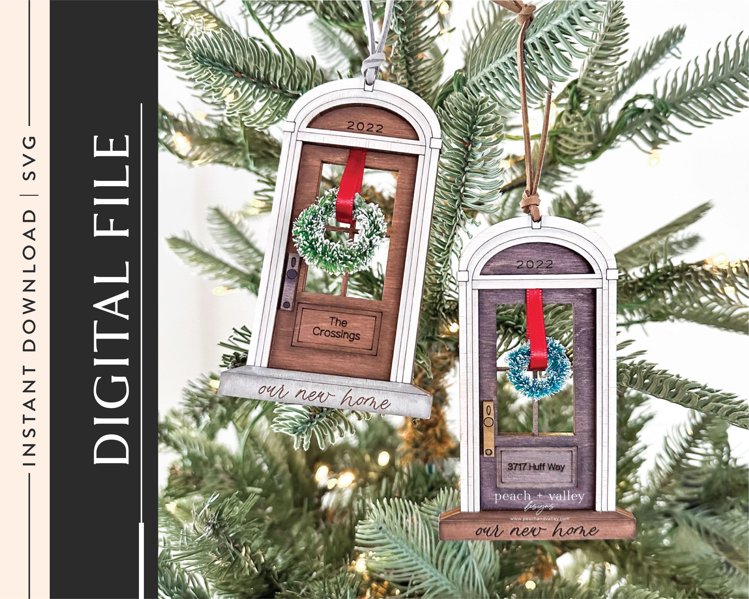 Our New Home Christmas Ornament SVG - DIY Laser Cut File for Personalized Front Door Ornament, Cricut Glowforge Project