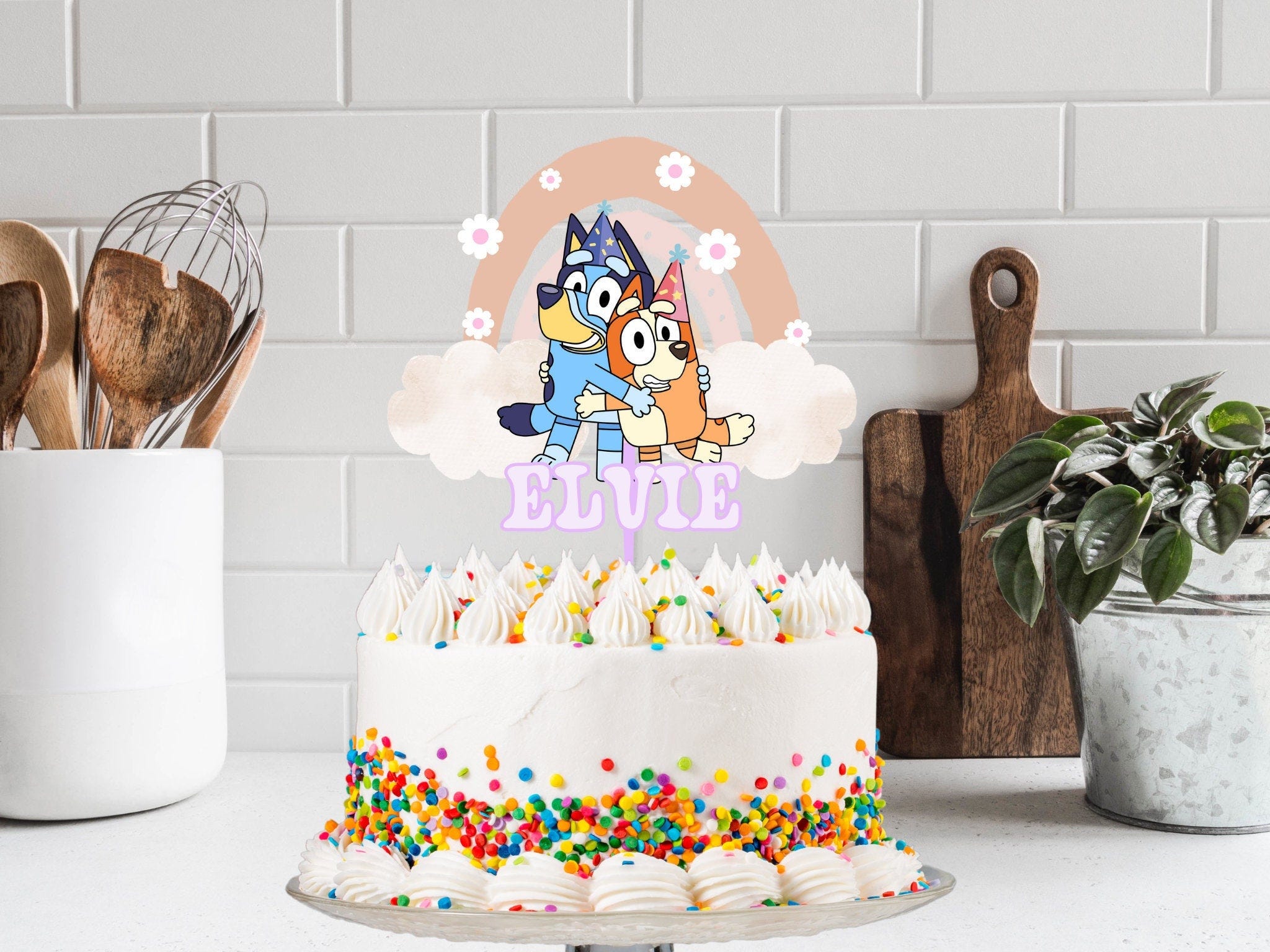 EDITABLE| Bluey Birthday Cake Topper Template, Bingo Birthday, girls birthday cake, bluey party, bluey and bingo, Rainbow, Blue dog toppers