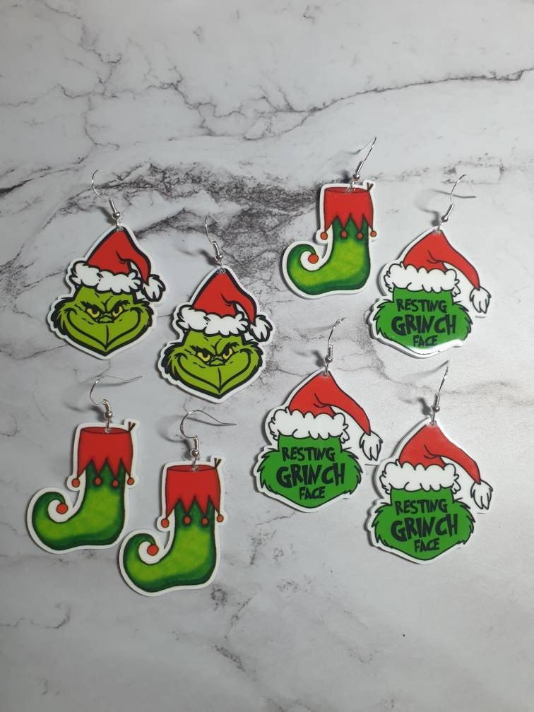 Grinch earrings, librarian gifts, Grinch stole Christmas, gifts for teachers, birthday gifts, cartoons, Christmas grinch, Stockings, Funny