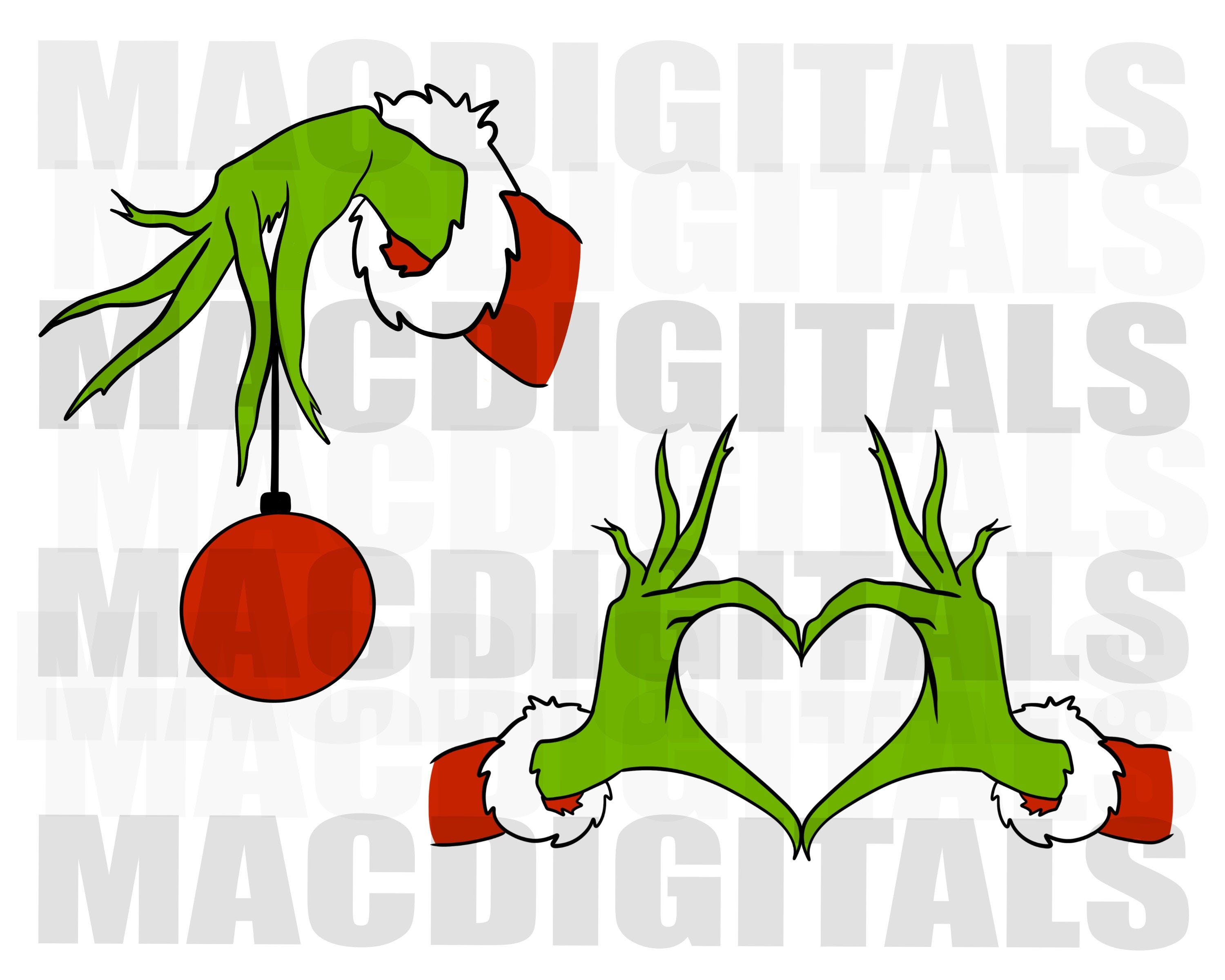 Green Monster Hand, Hand Ornament, Heart Hands, Christmas Clipart, Holiday Clipart, Digital Download, Sublimation, Dtf, Png ONLY