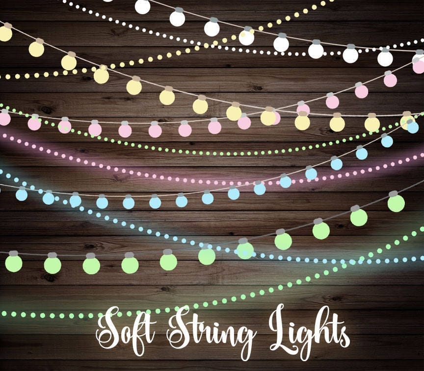 Soft String Lights Clipart, Wedding string lights, baby shower string lights, pastel lights clip art, fairy lights, digital garden lights