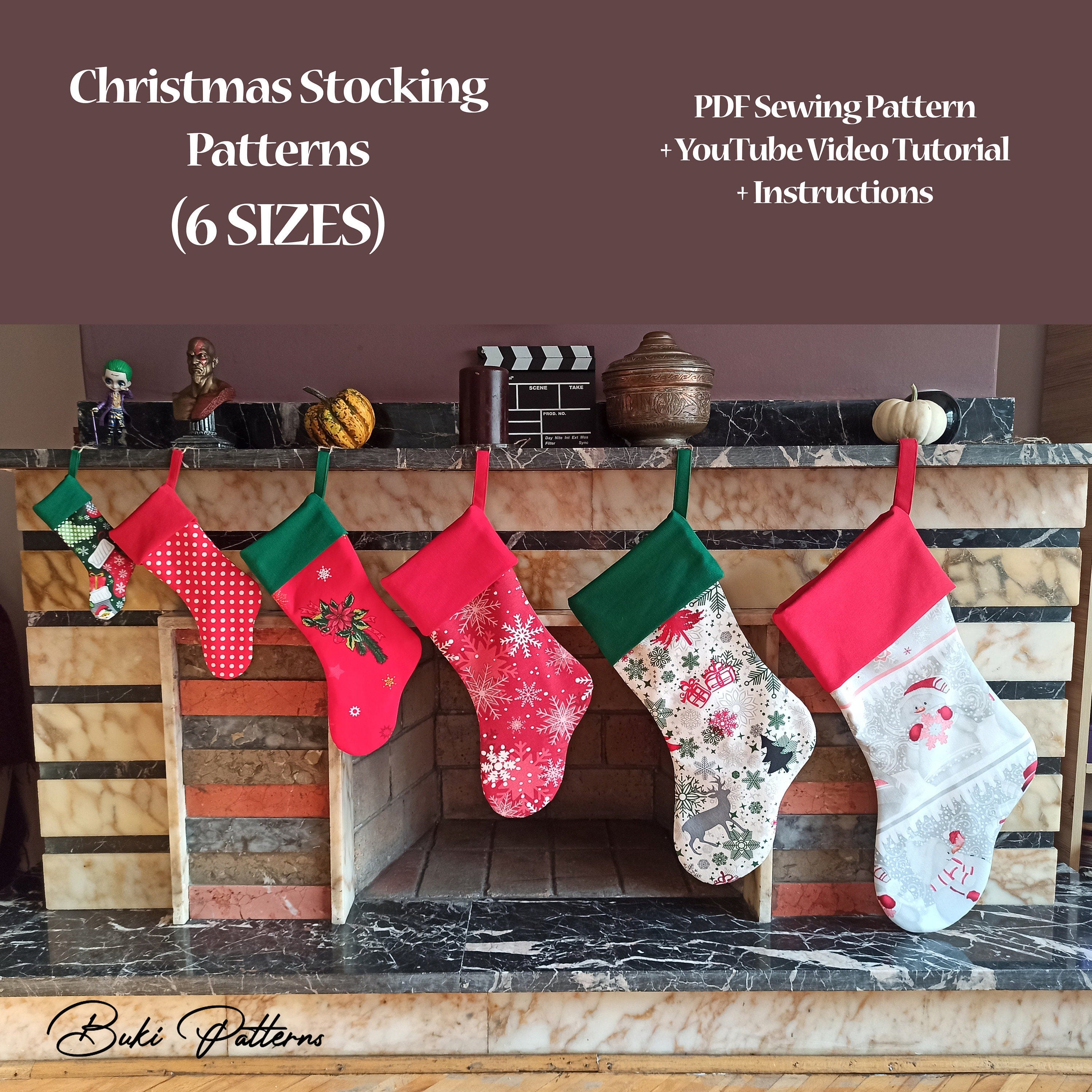 Easy Christmas Stocking PDF Sewing Pattern & Sewing Tutorial, 6 sizes Christmas Stocking Pattern, Easy Christmas Stocking Pattern  Sewing