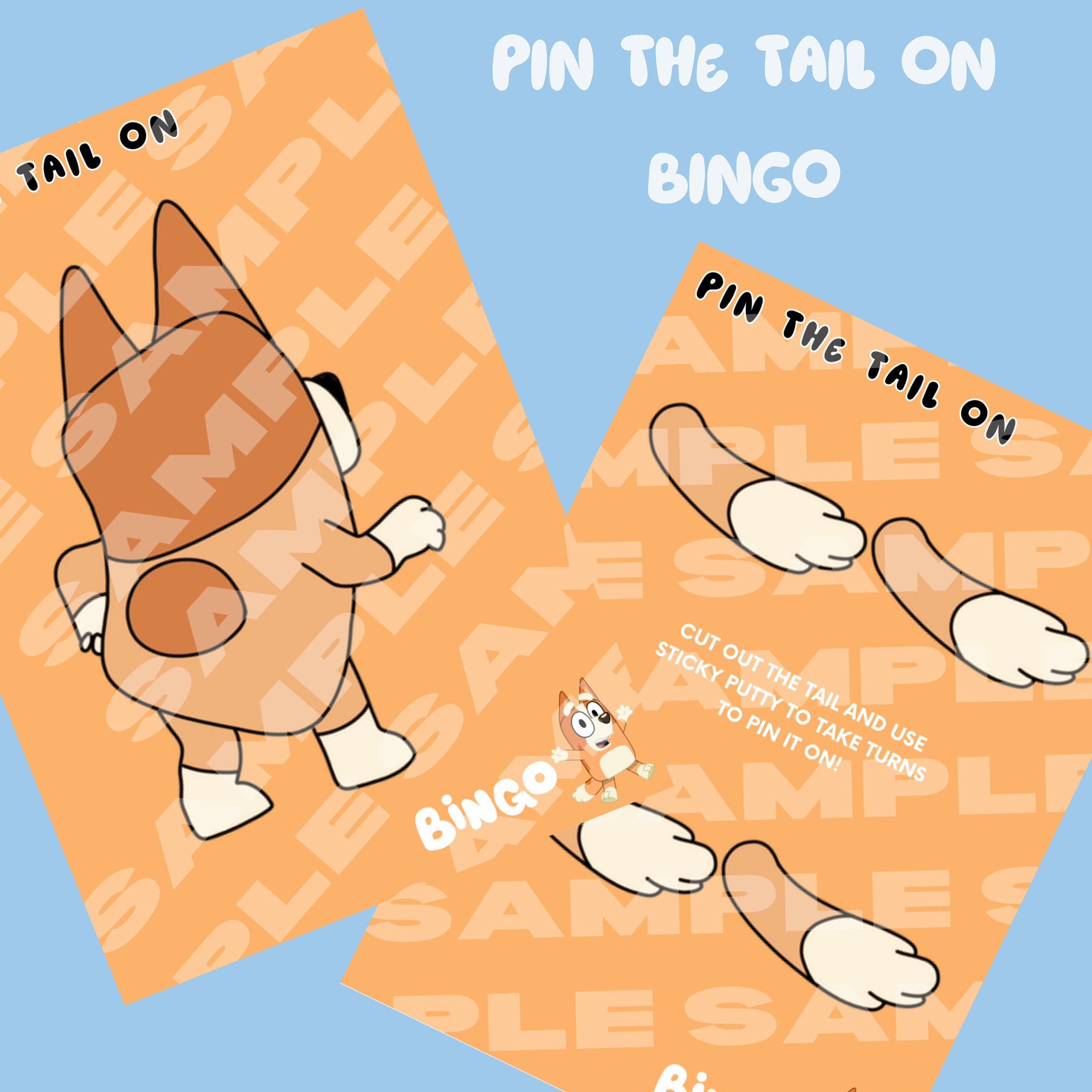 Pin the tail on the Orange dog (Bluey Bingo inspired) party game for kids