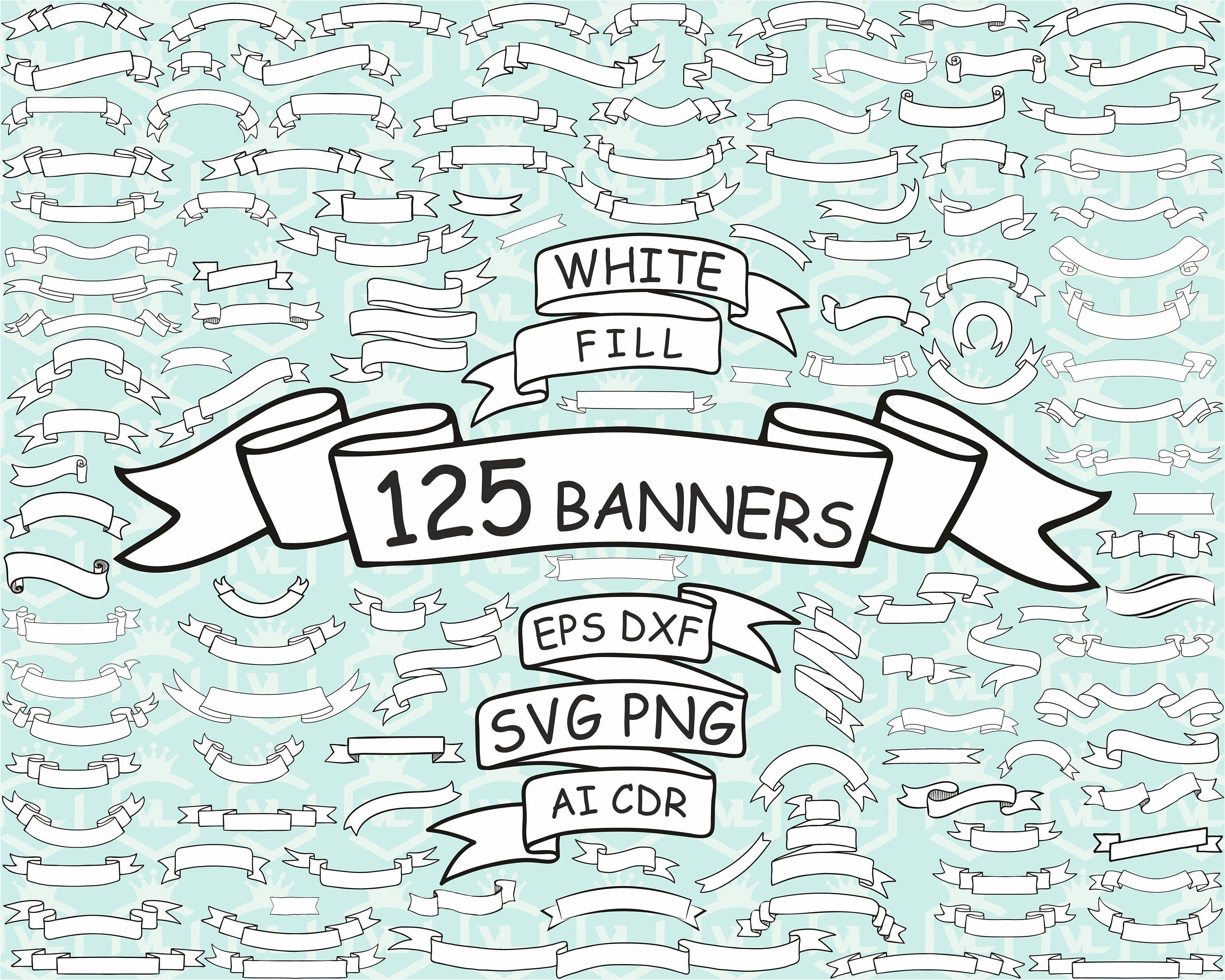 White Banners, Ribbons, Label, Scroll Clip Art Clipart Black outline White fill Design Svg Files, Png Eps Files  Cricut Cut Files