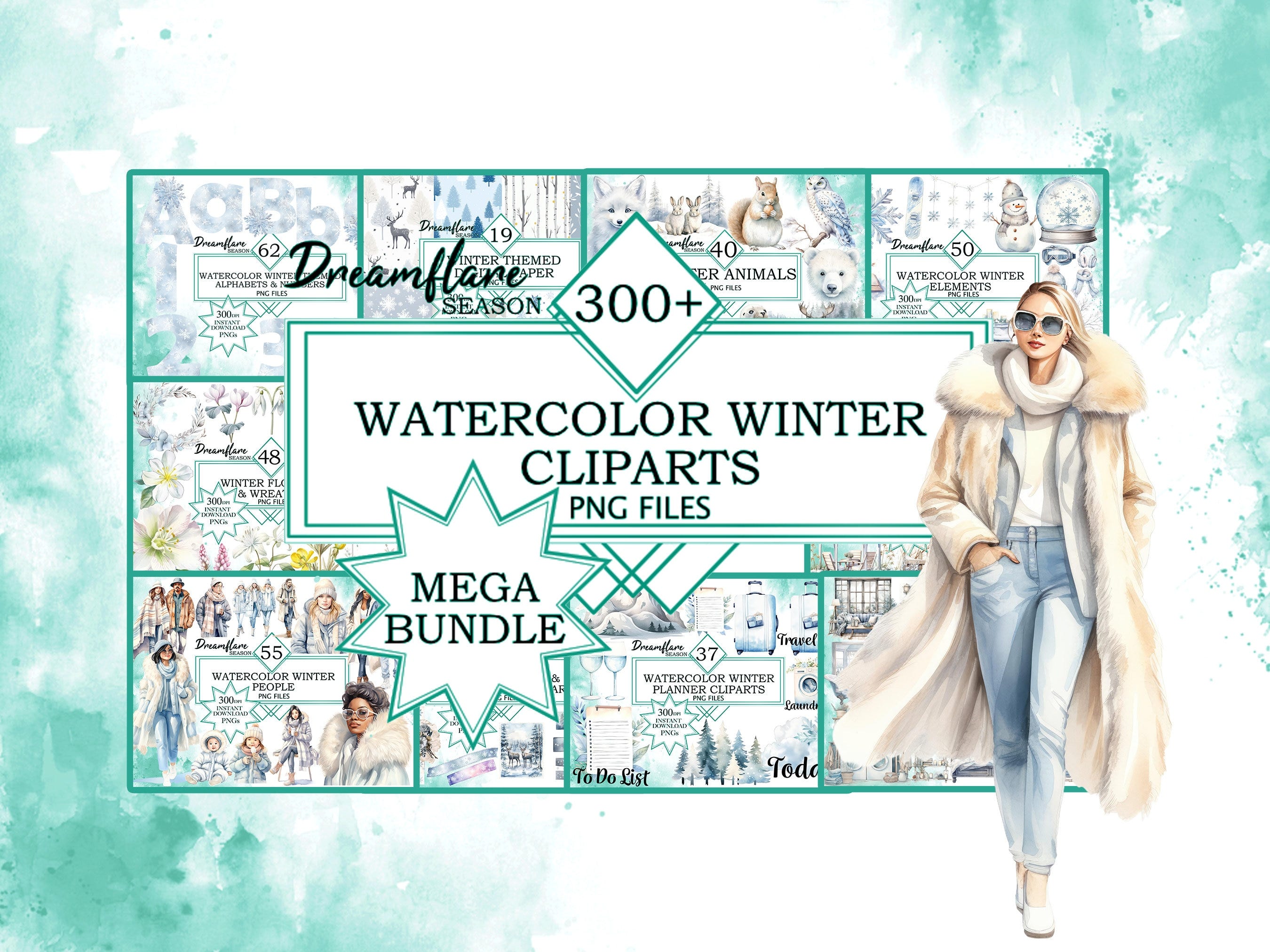 341 Winter Clipart Mega Bundle, Winter-themed Clipart, Winter Season Clipart, PNG Clipart Bundle, Snow Clipart, Commercial Use