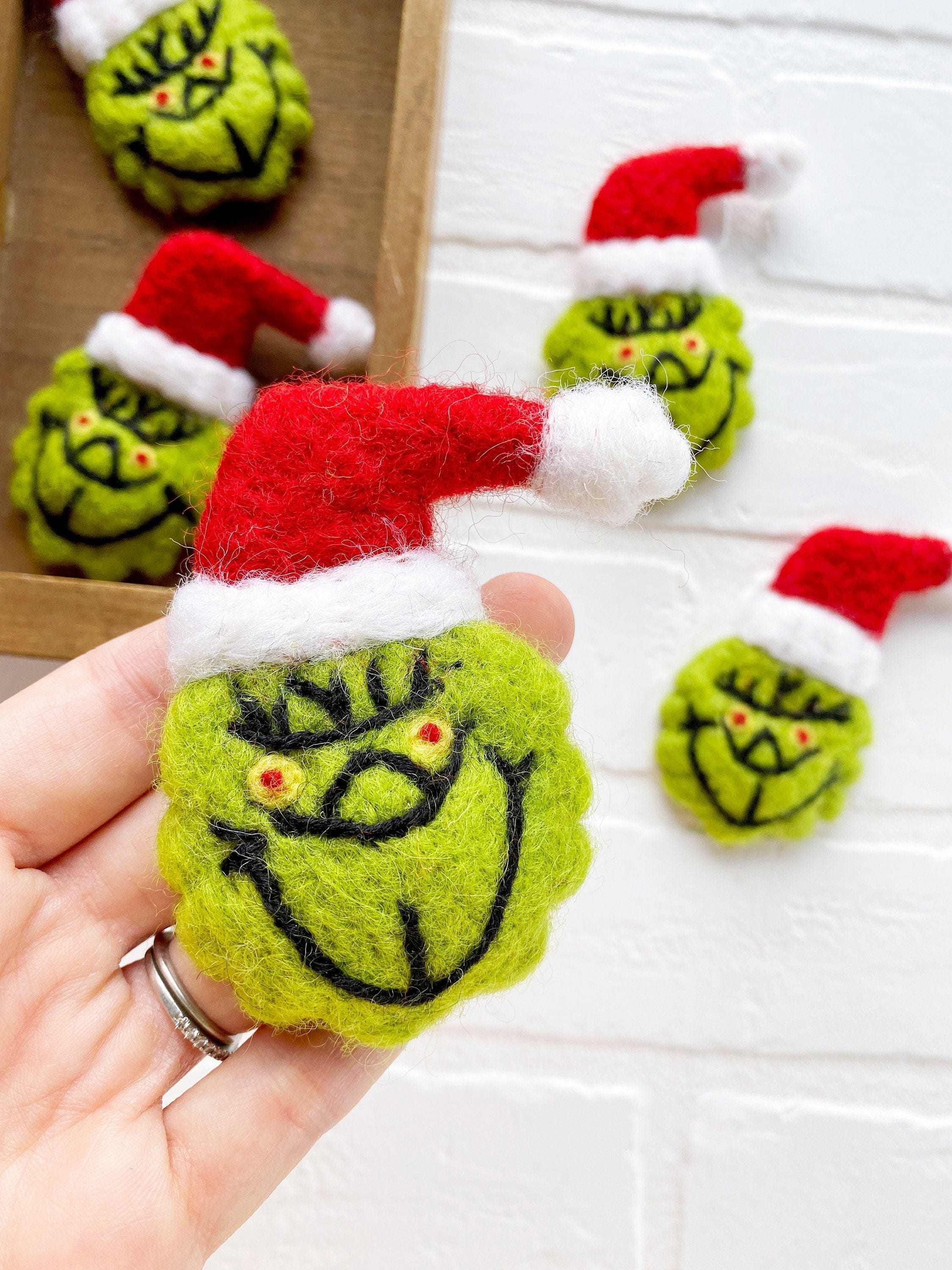 Felt Grinch Face | Christmas Holiday Decor | Vase Filler, Table Scatter, Tiered Tray Decor