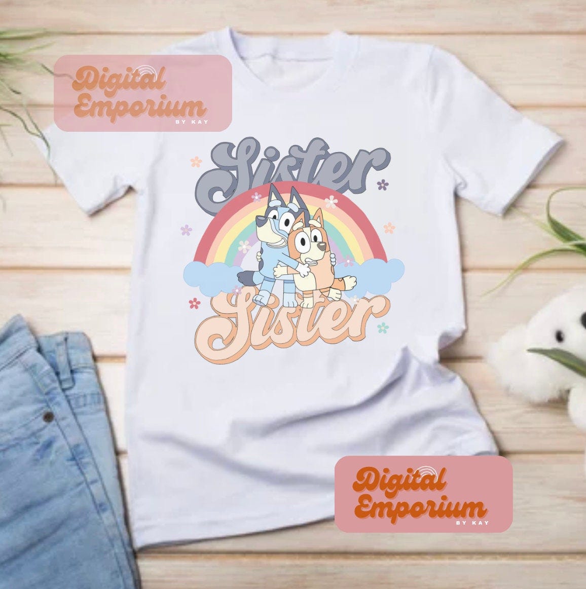 Blue Dog Sister Sister PNG Design | Digital Download