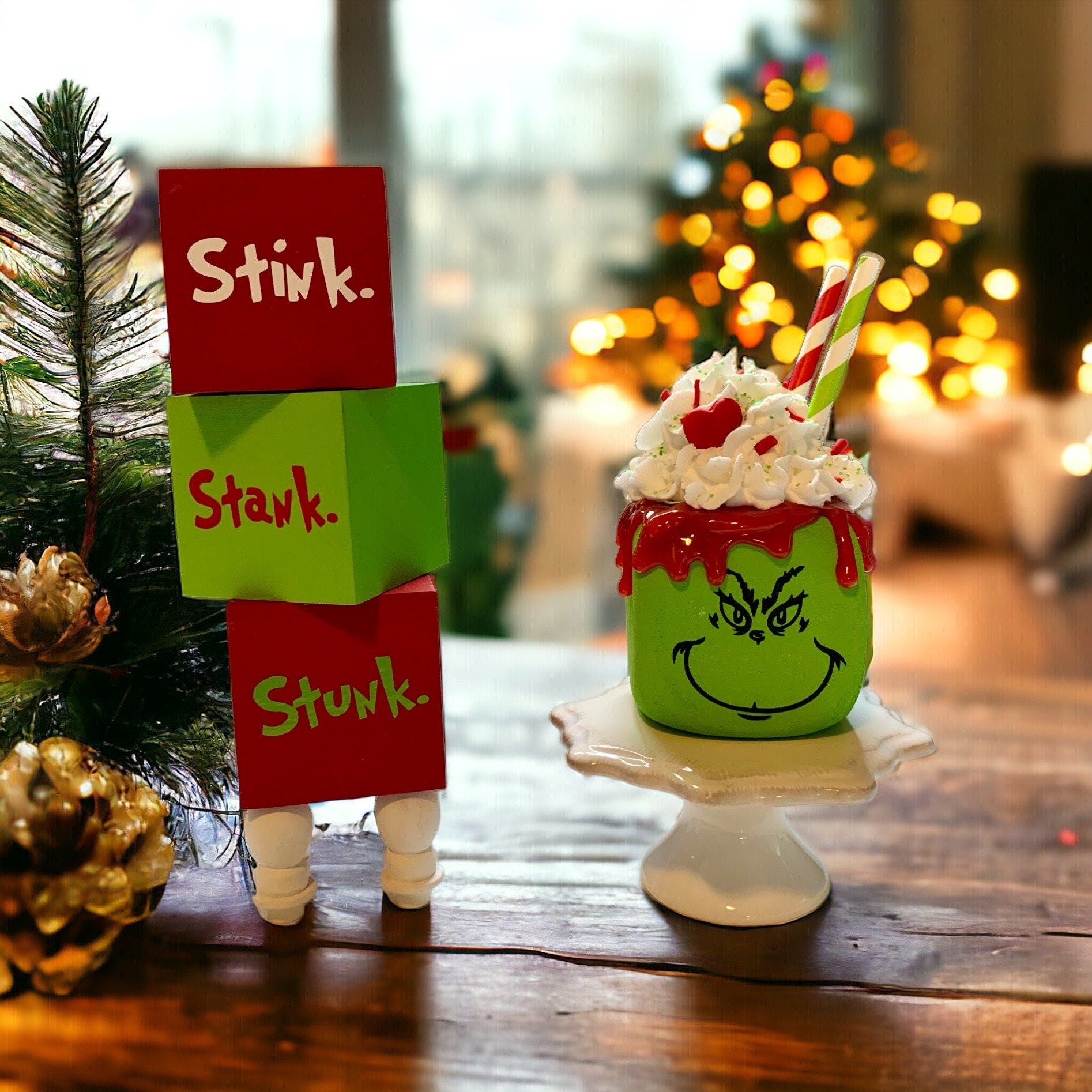 Grinch Wood stacked tiered tray decor