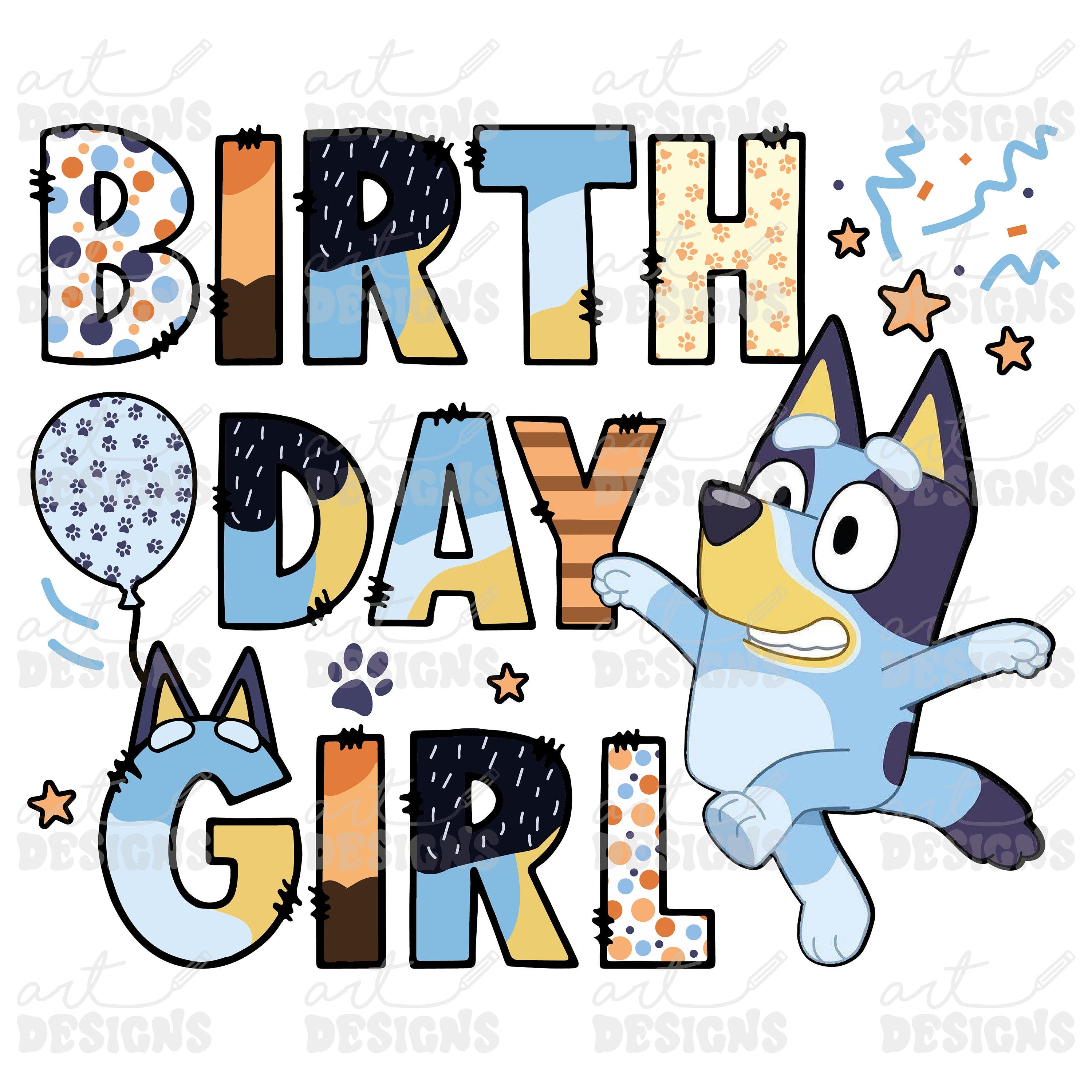Birthday Girl Blue Dog Clipart Elements, Letters Set, Blue Dog Sublimation Party,  PNG, Family Matching Shirt