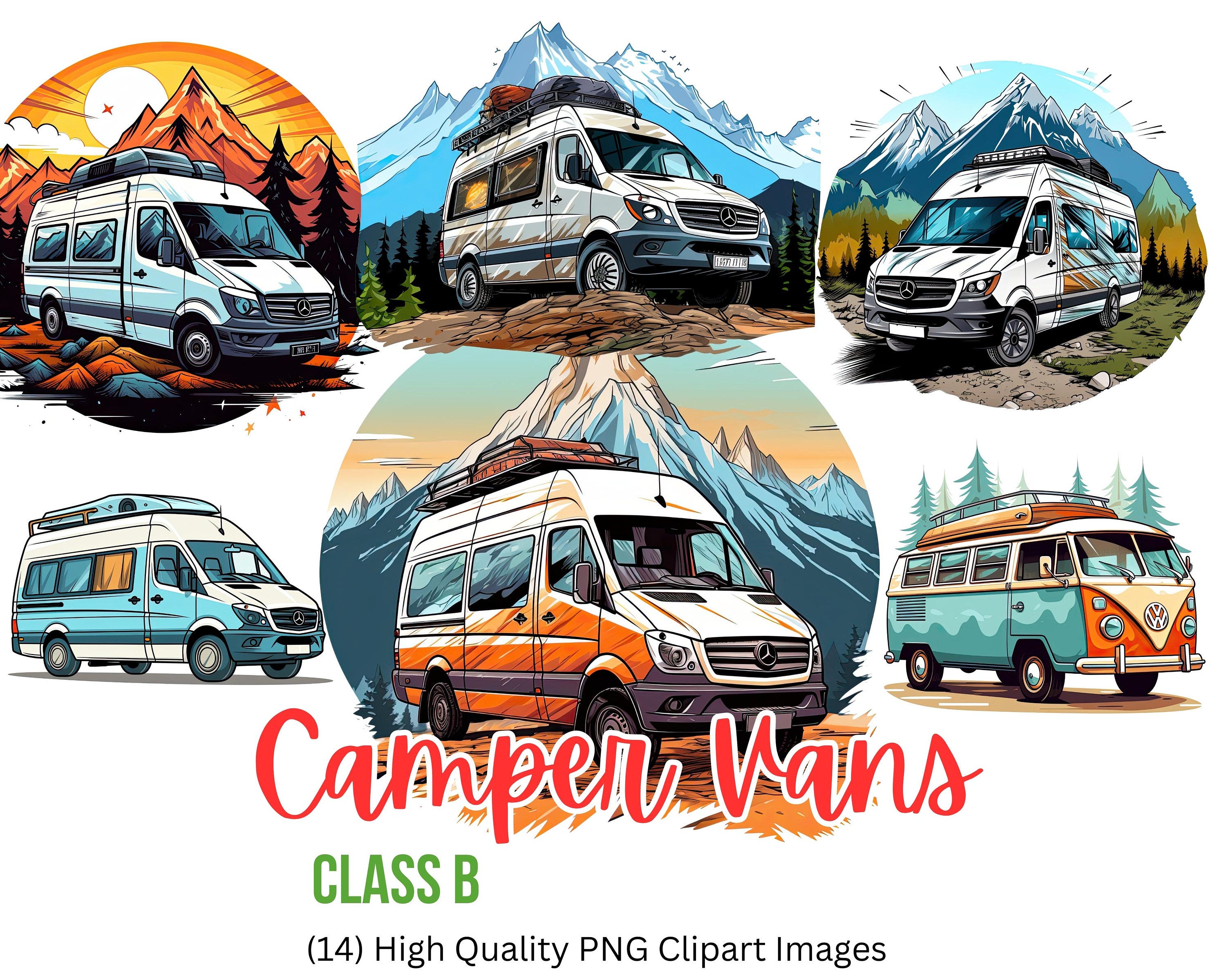 Campervan Clipart | Camper Van | Camping PNG | Camping Clipart | Class B RV | Instant Download | Camper PNG