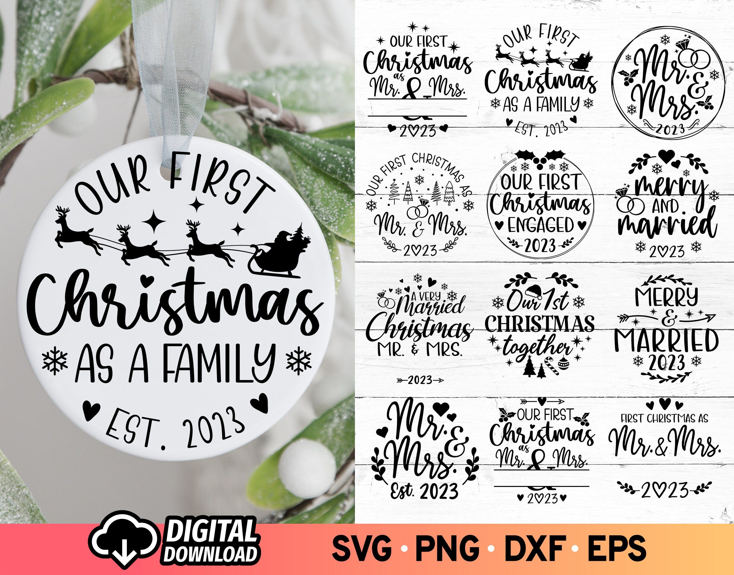 Our First Christmas Married Ornament SVG Bundle, mr and mrs Svg, Funny Christmas T-Shirt, Christmas Engagement, Future Mrs Svg, Just Married