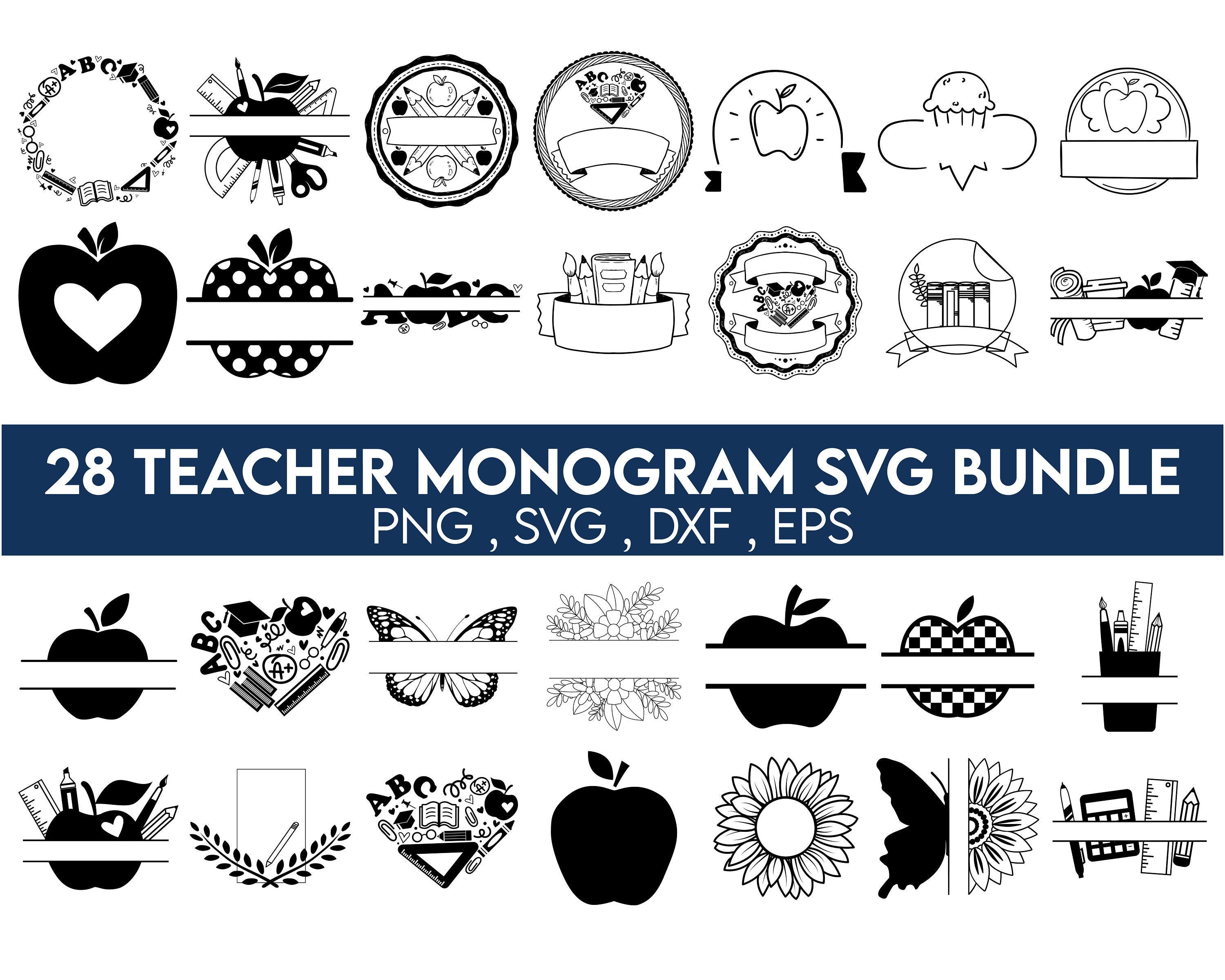 Teacher Monogram Svg Bundle, teacher shirt svg, back to school svg,school svg, educator svg,Apple Monogram Svg,Books with Flowers