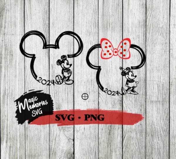 SVG lined heads Mickey  Digital Download SVG and PNG cut file, minnie, mickey