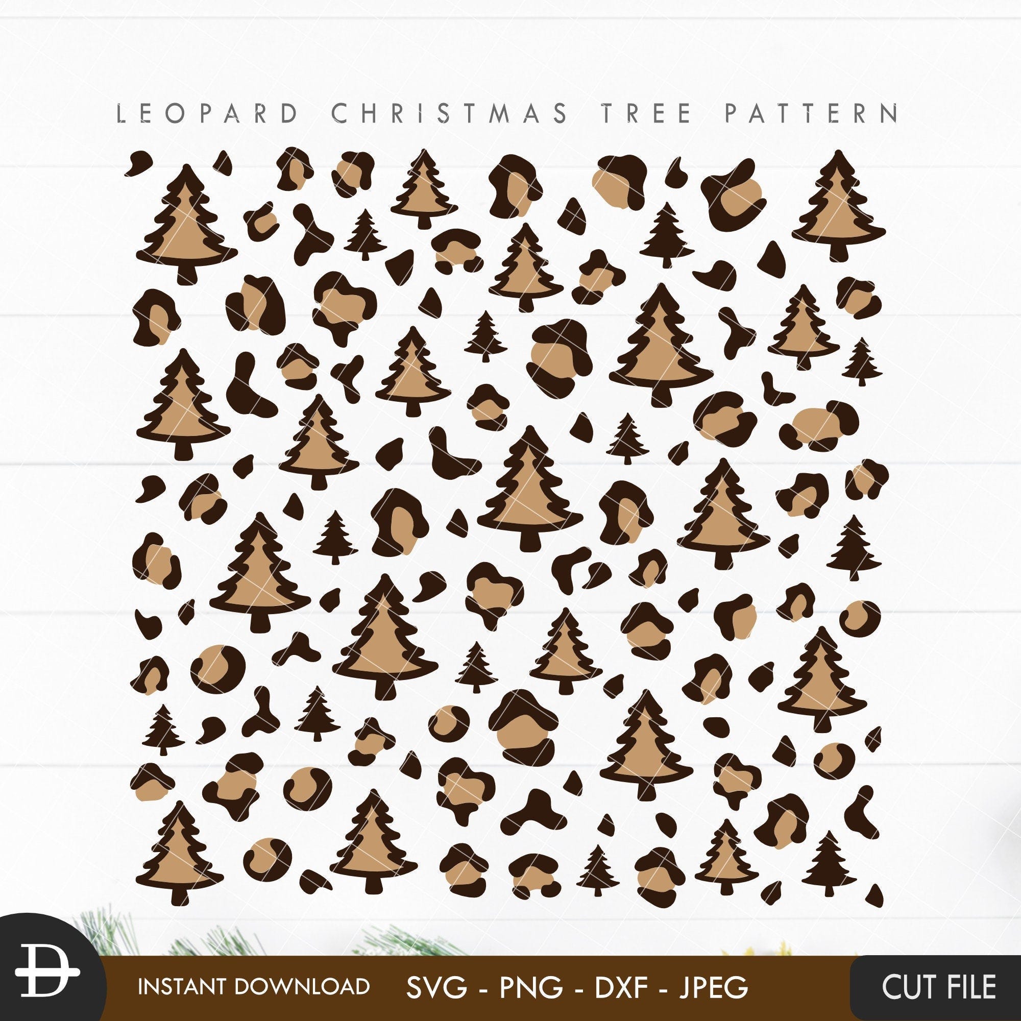 Christmas Tree Leopard Pattern SVG, Christmas tree Cheetah pattern svg, Xmas Holiday digital paper svg, Digital cut file download