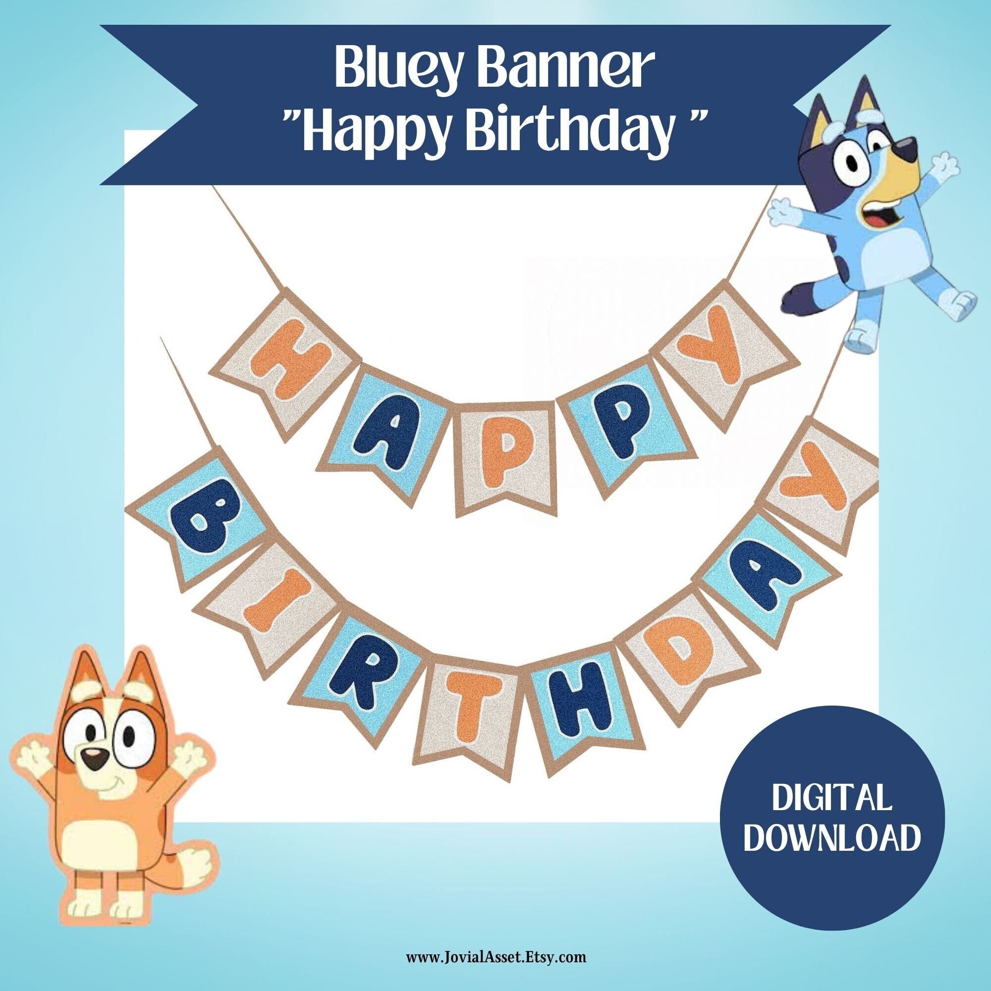 Bluey Birthday Banner Birthday Decorations Bluey Birthday Happy Birthday Banner Bluey Happy Birthday Banner Wall Hanging Birthday Banner Art