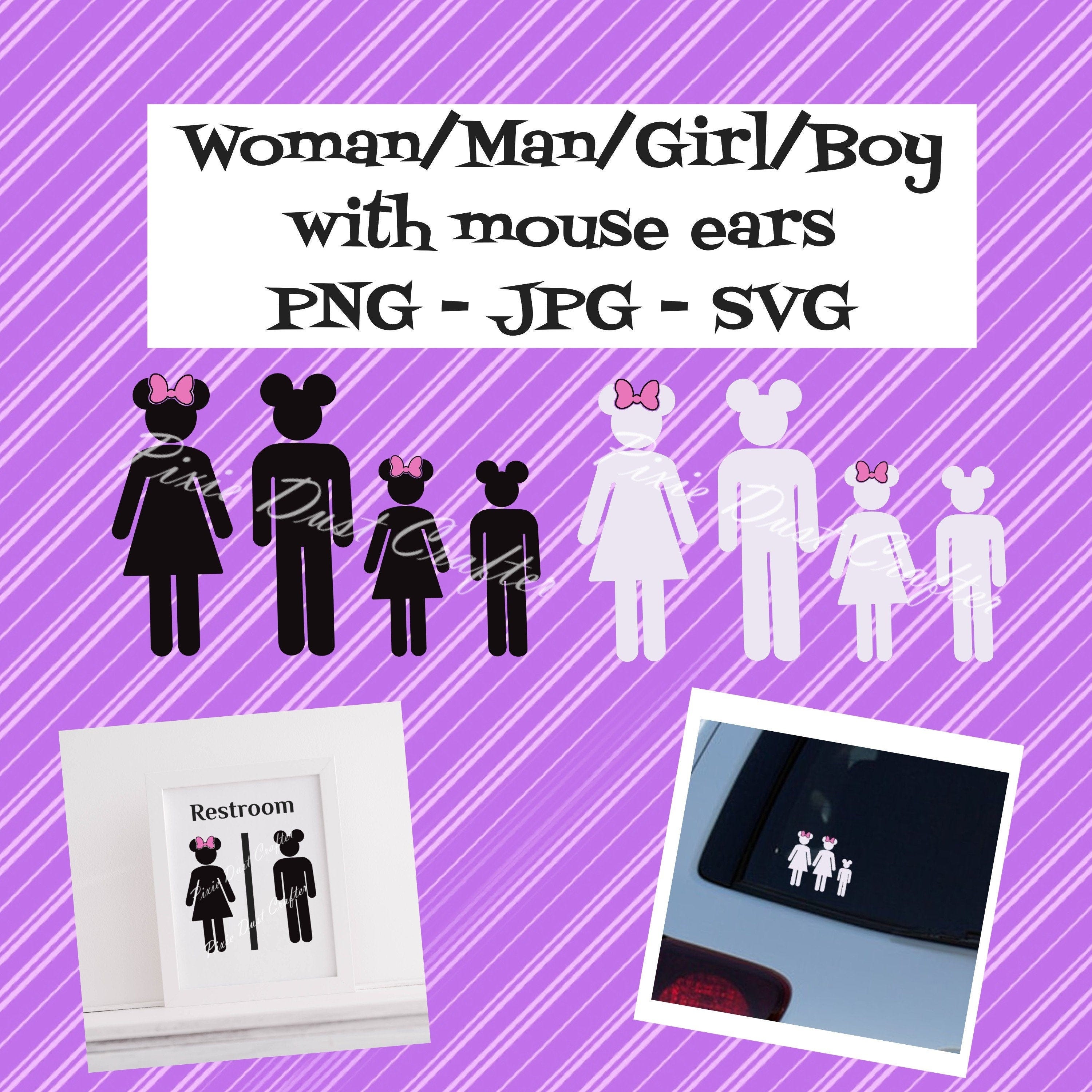 Stick People Family Mouse Ears Car Window Decal, Bathroom Restroom Sign - PNG | JPG | SVG, Cricut, Silhouette, Sublimation