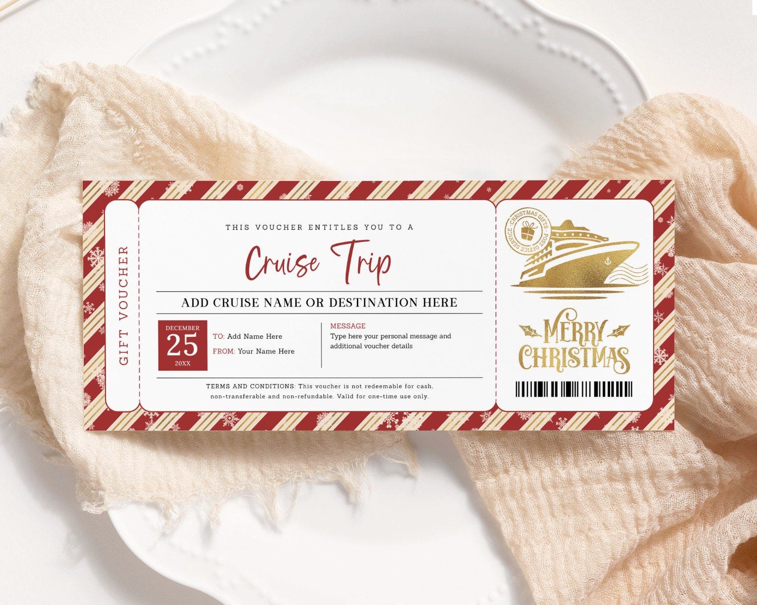 Cruise Christmas Boarding Pass EDITABLE, Cruise Gift Certificate, Cruise Tickets, Surprise Christmas Vacation Voucher Printable CT22